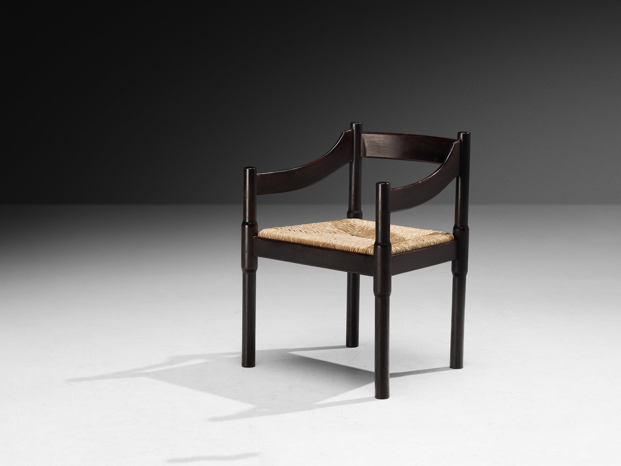 Vico Magistretti 'Carimate' Dining Chair in Stained Wood with Rush Seat Seating Morentz