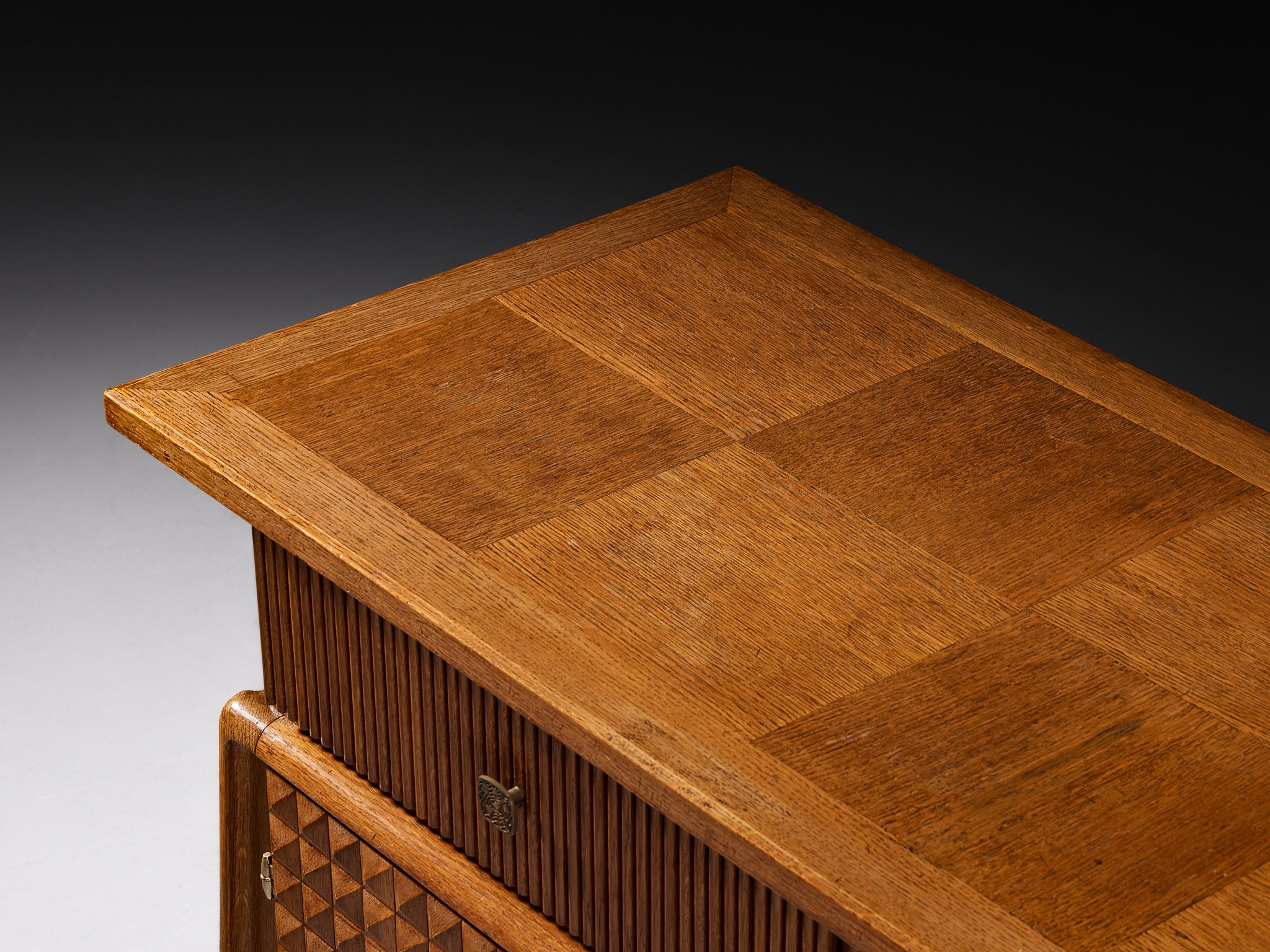 Ernesto Valabrega Sideboard in Stained Oak and Brass Case pieces and storage cabinets Morentz