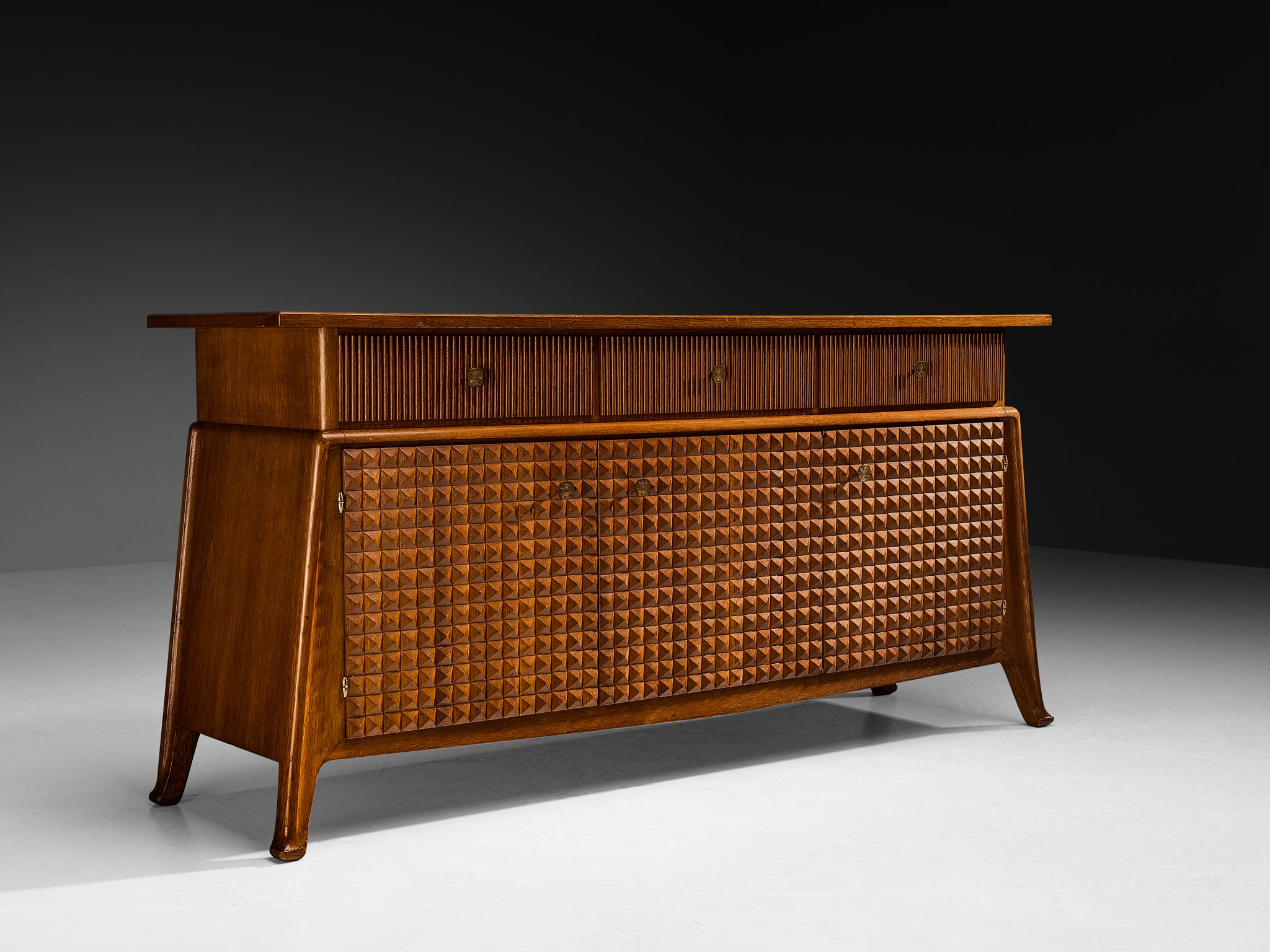 Ernesto Valabrega Sideboard in Stained Oak and Brass Case pieces and storage cabinets Morentz