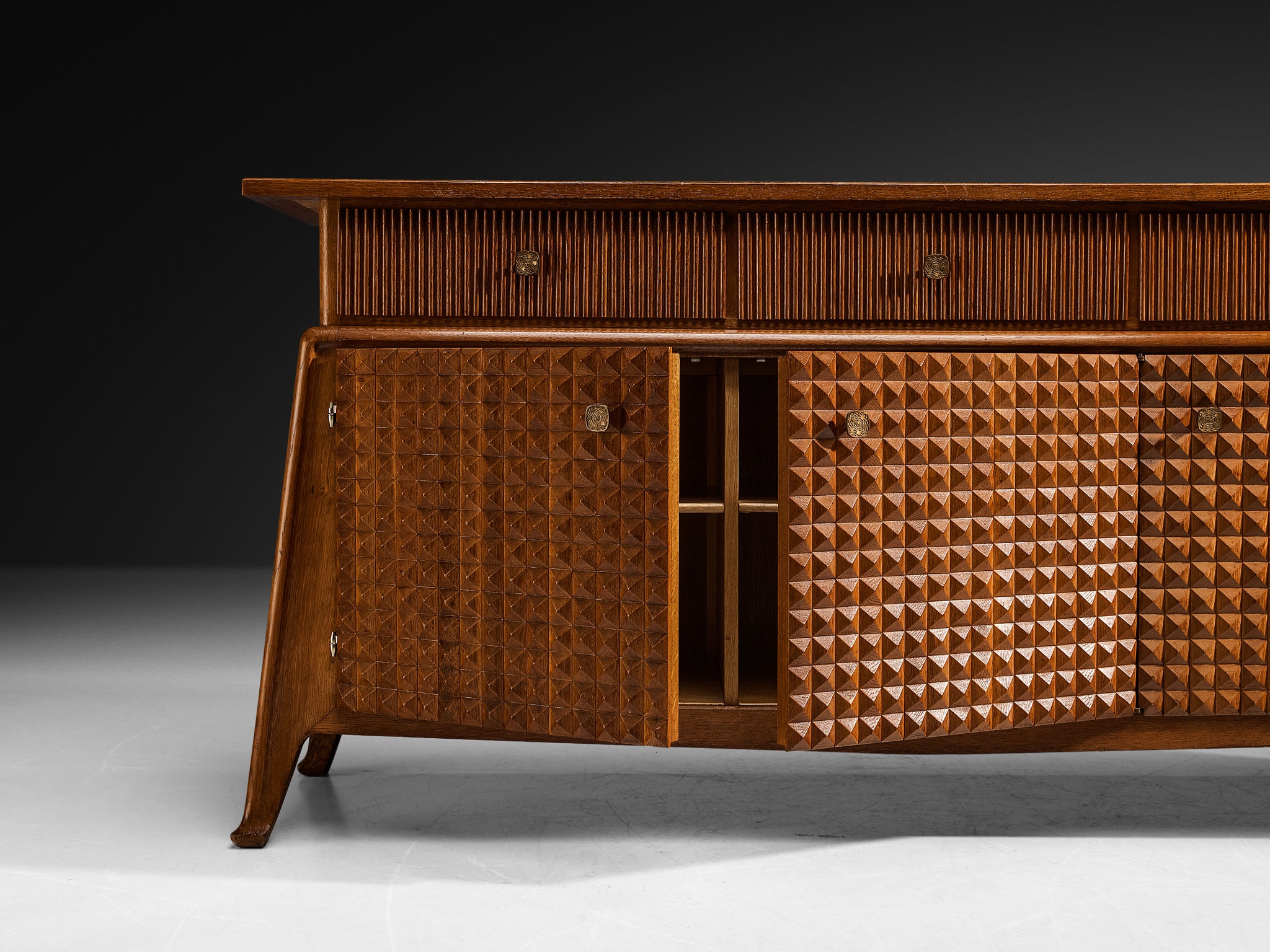 Ernesto Valabrega Sideboard in Stained Oak and Brass Case pieces and storage cabinets Morentz