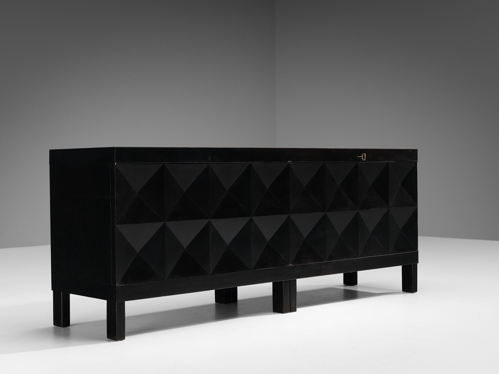 Belgian Brutalist Sideboard in Black Lacquered Oak case pieces and storage cabinets Morentz