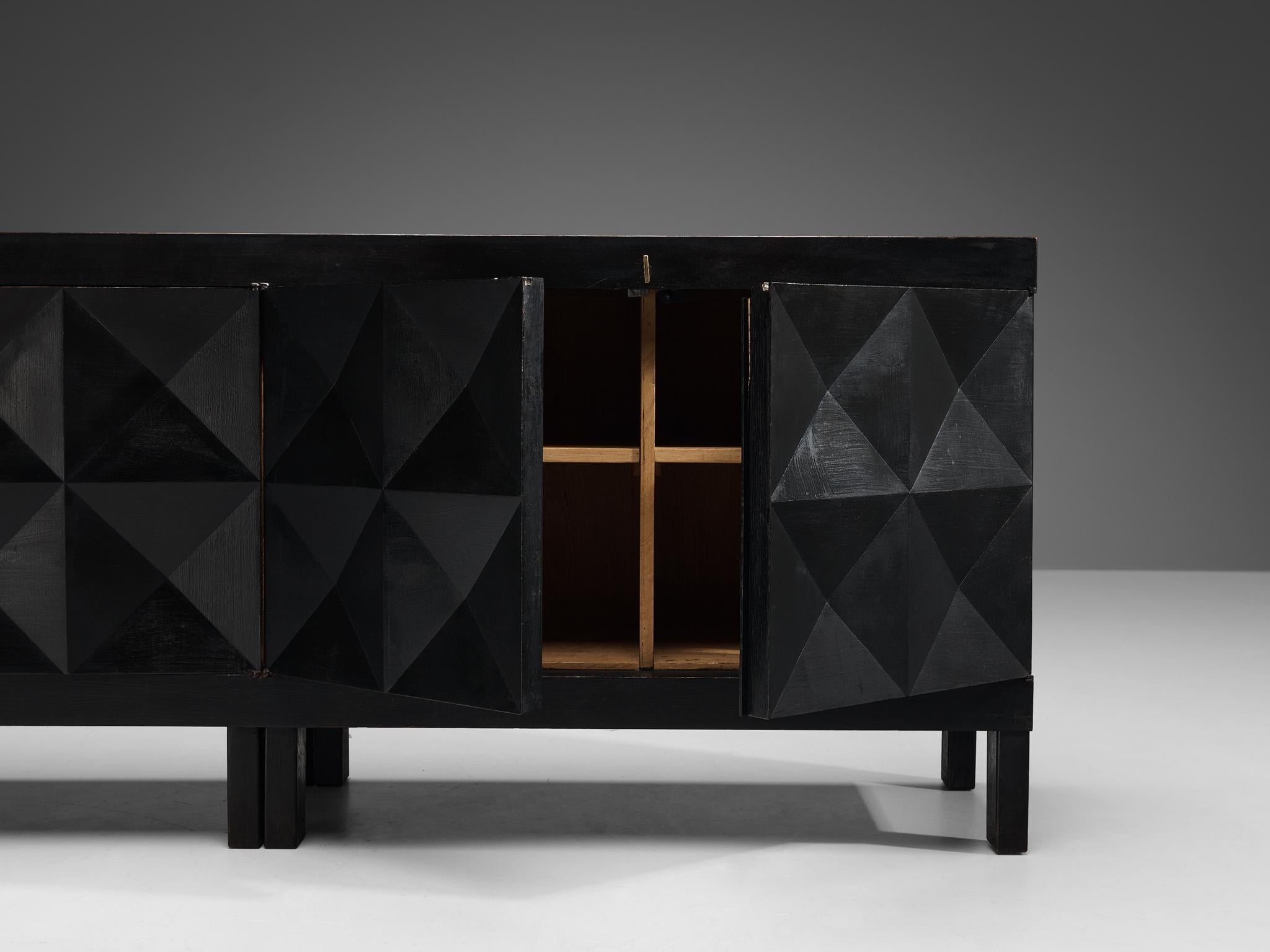 Belgian Brutalist Sideboard in Black Lacquered Oak case pieces and storage cabinets Morentz