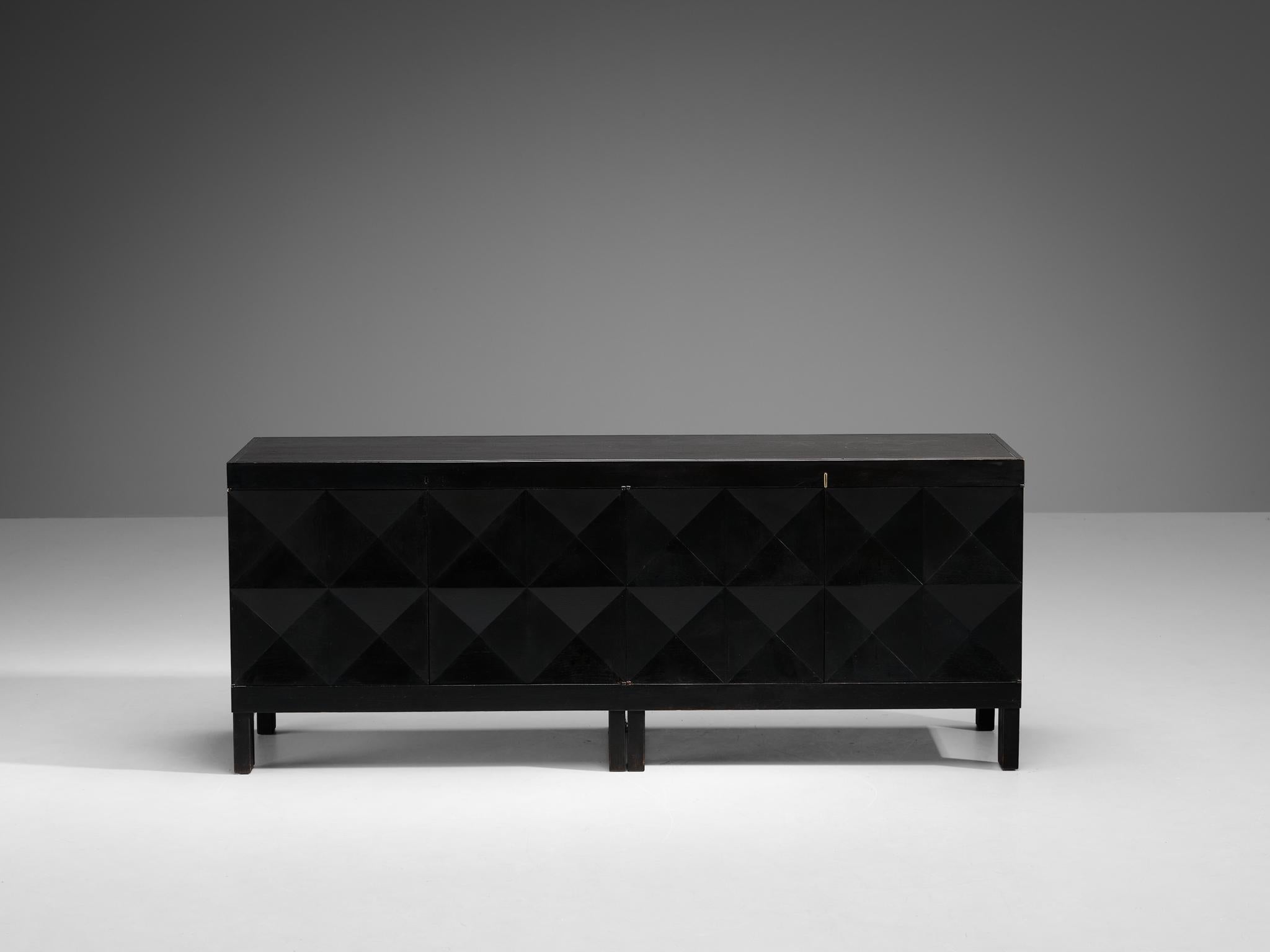 Belgian Brutalist Sideboard in Black Lacquered Oak case pieces and storage cabinets Morentz