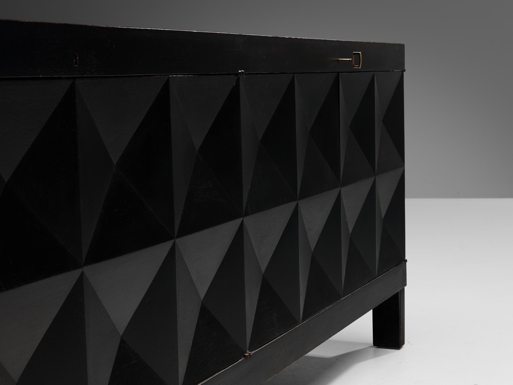 Belgian Brutalist Sideboard in Black Lacquered Oak case pieces and storage cabinets Morentz
