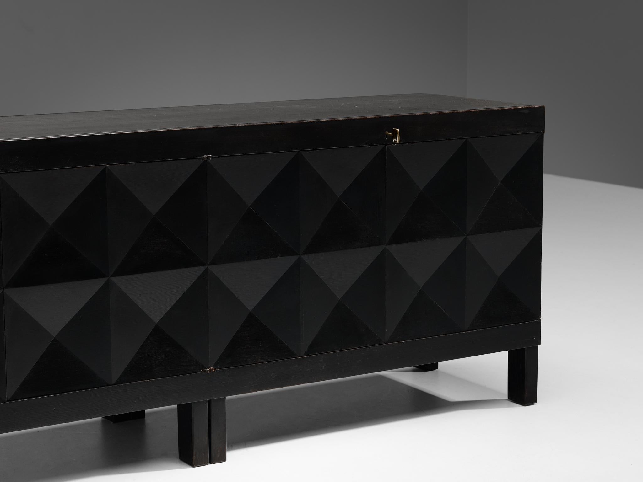 Belgian Brutalist Sideboard in Black Lacquered Oak case pieces and storage cabinets Morentz