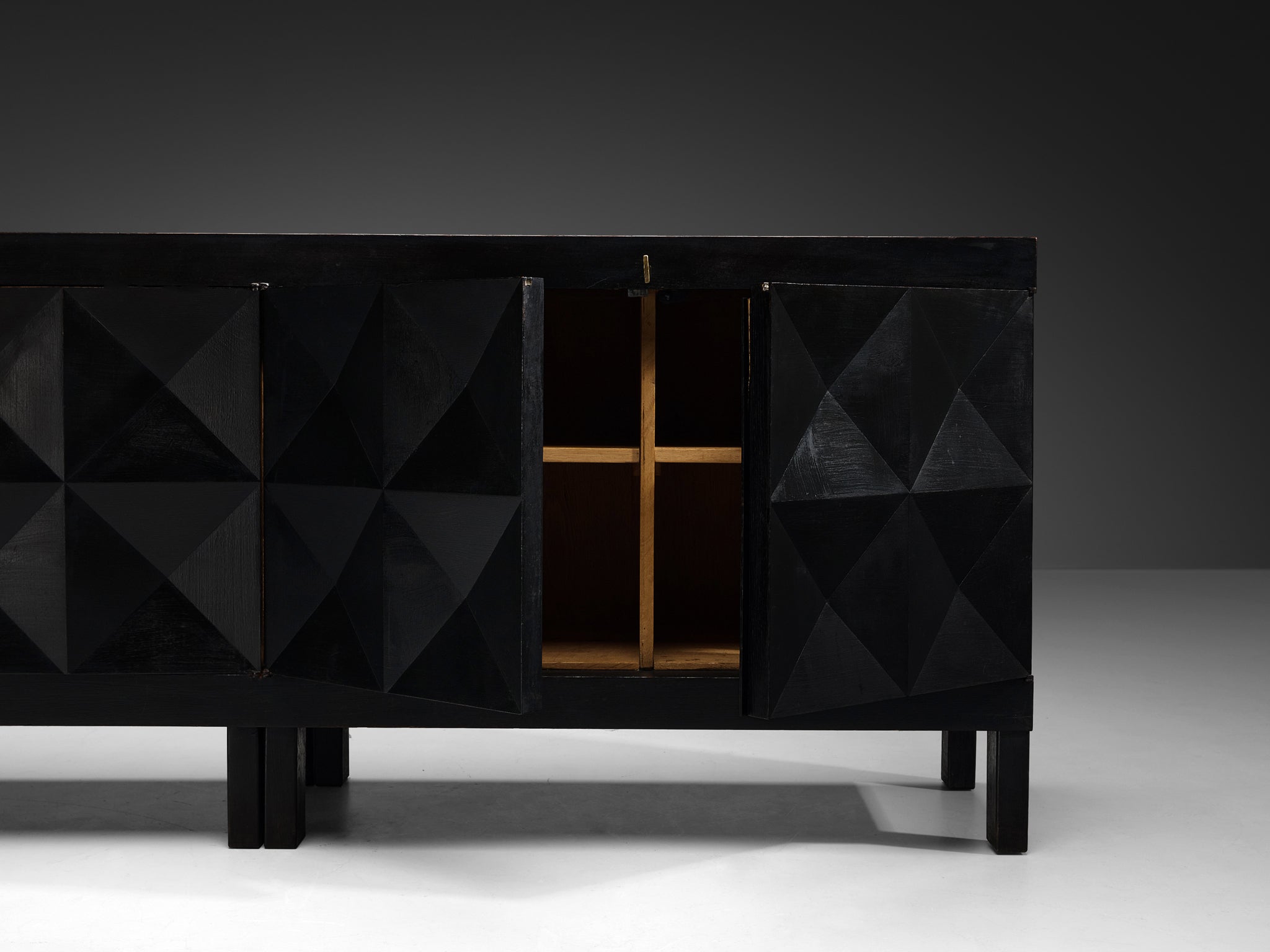 Belgian Sideboard in Black Lacquered Oak with Graphical Doors