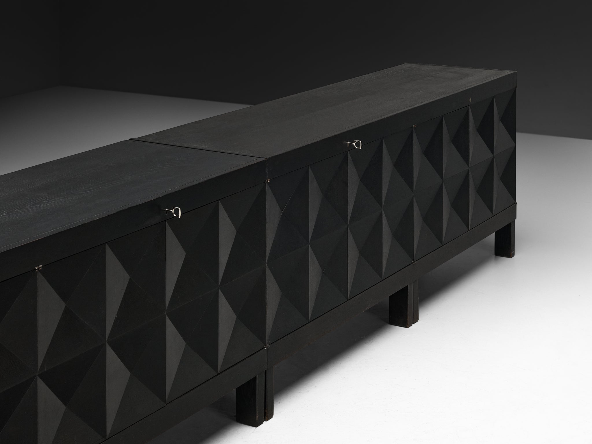 Large Belgian Sideboards in Black Lacquered Oak with Graphical Doors Case pieces and storage cabinets Morentz
