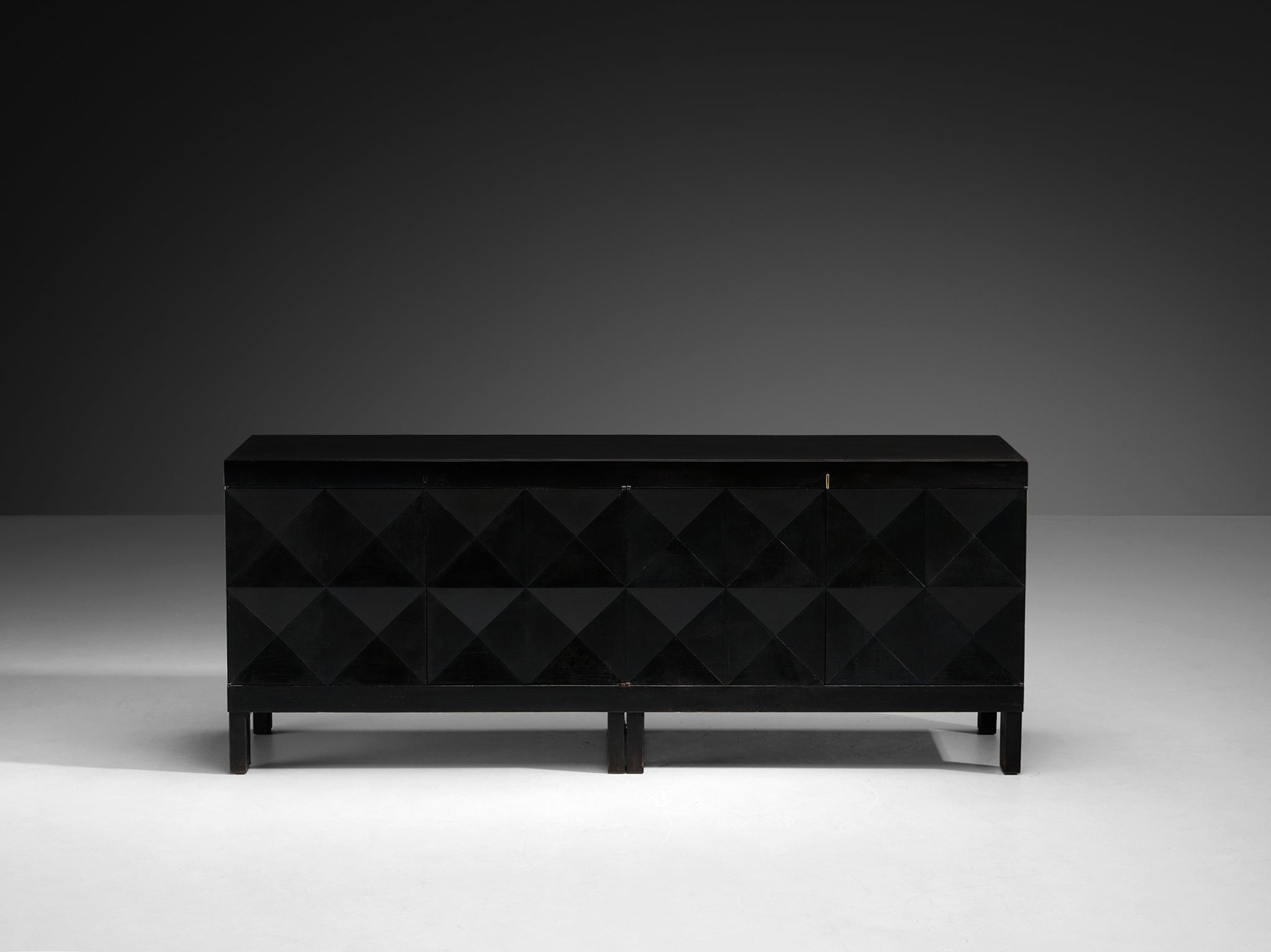 Belgian Sideboard in Black Lacquered Oak with Graphical Doors