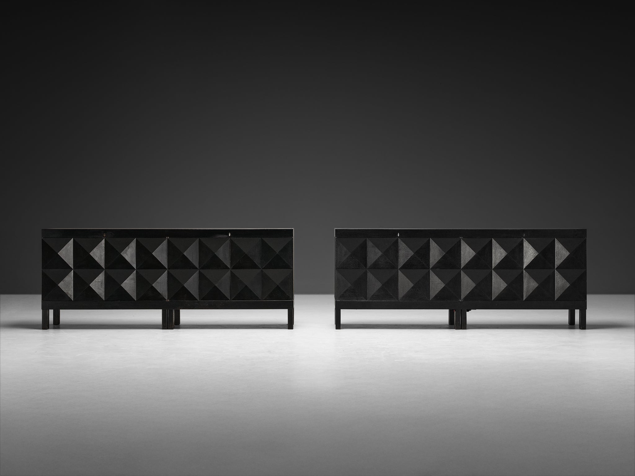 Large Belgian Sideboards in Black Lacquered Oak with Graphical Doors Case pieces and storage cabinets Morentz