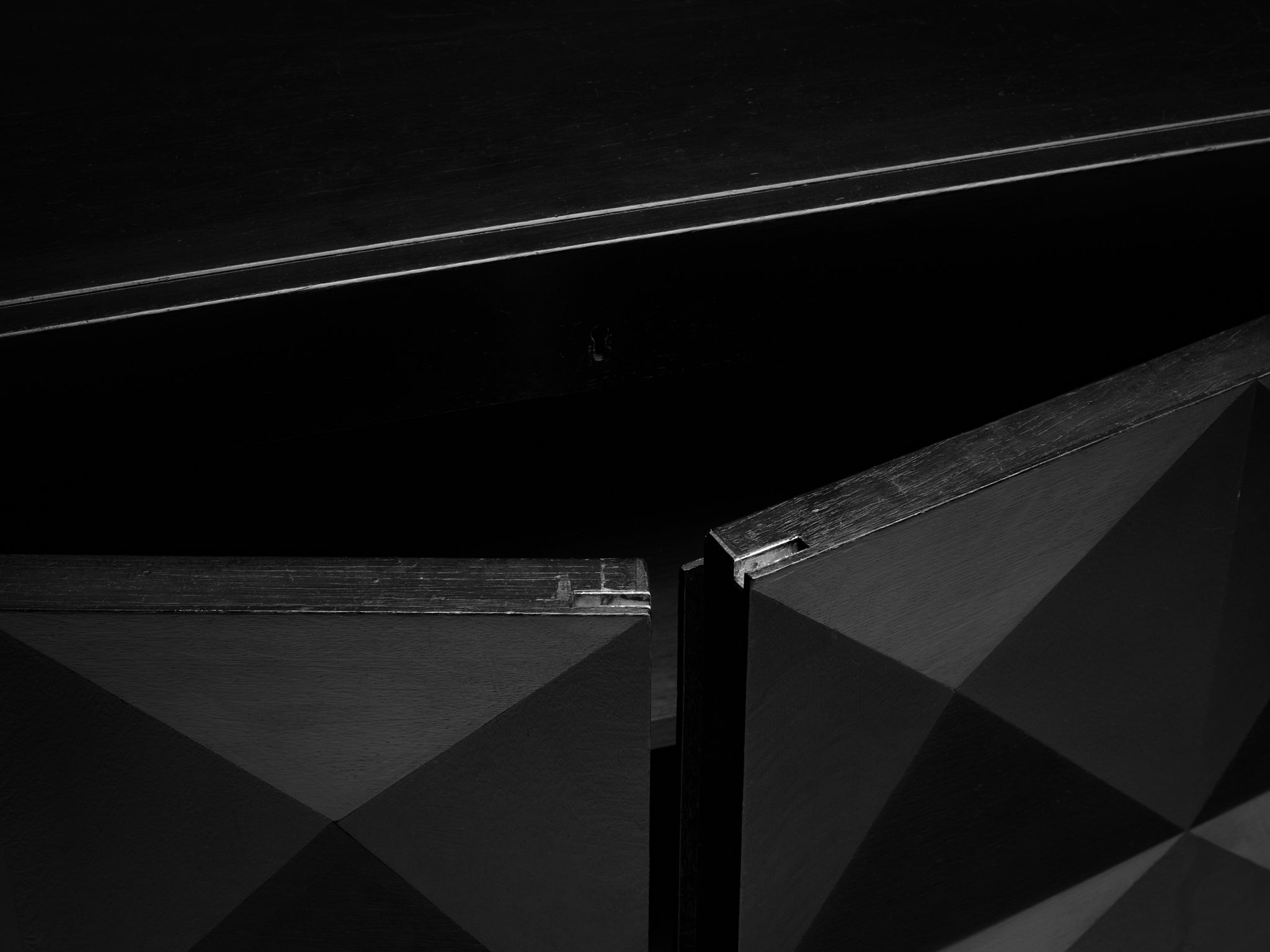 Belgian Sideboard in Black Lacquered Oak with Graphical Doors