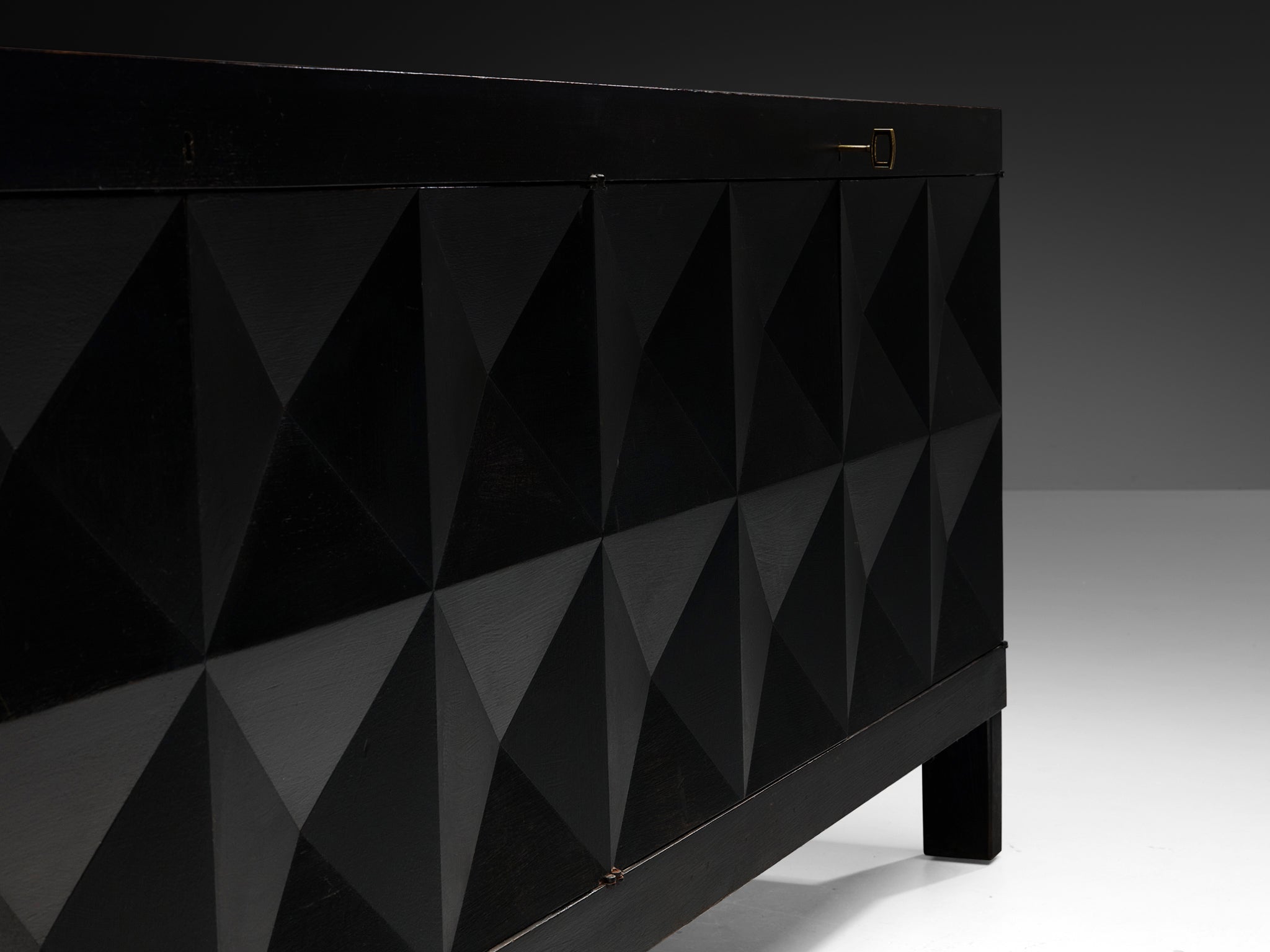 Belgian Sideboard in Black Lacquered Oak with Graphical Doors