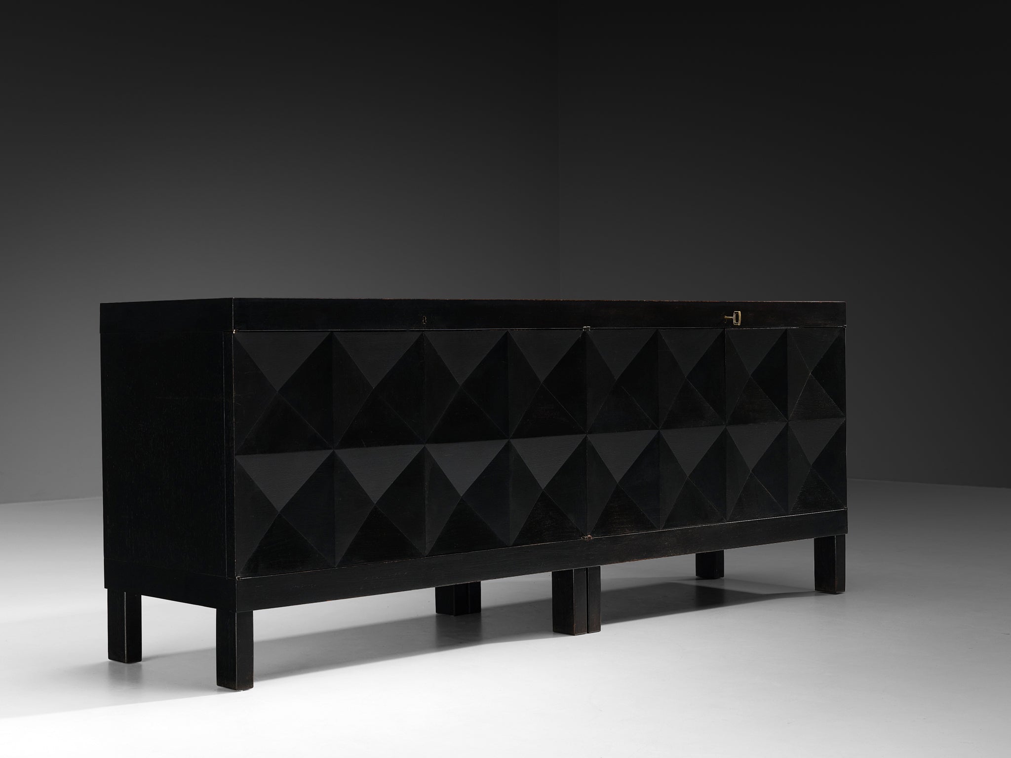 Belgian Sideboard in Black Lacquered Oak with Graphical Doors