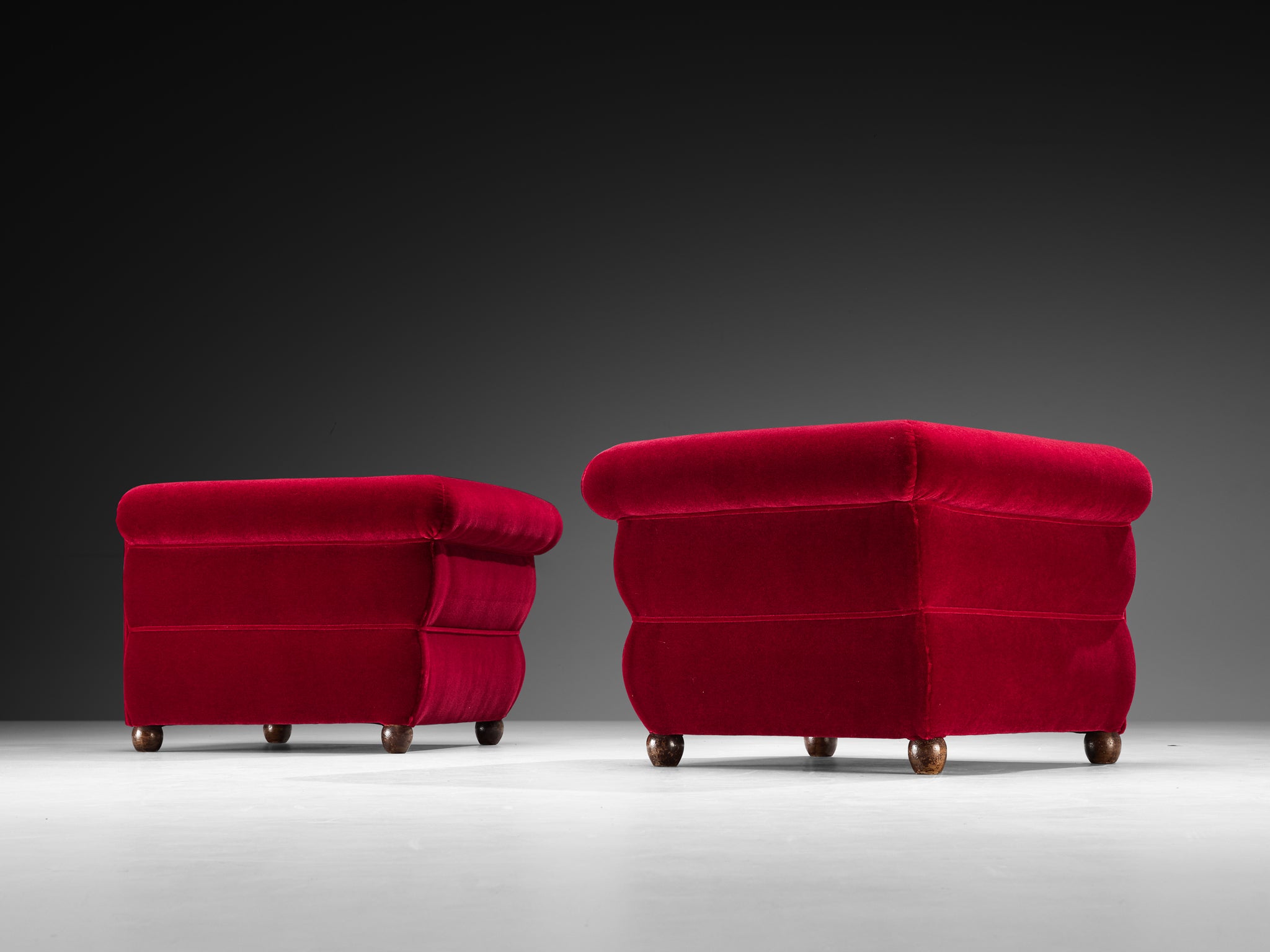 1930s Italian Art Deco Pair of Lounge Chairs in Pierre Frey Mohair Seating Morentz