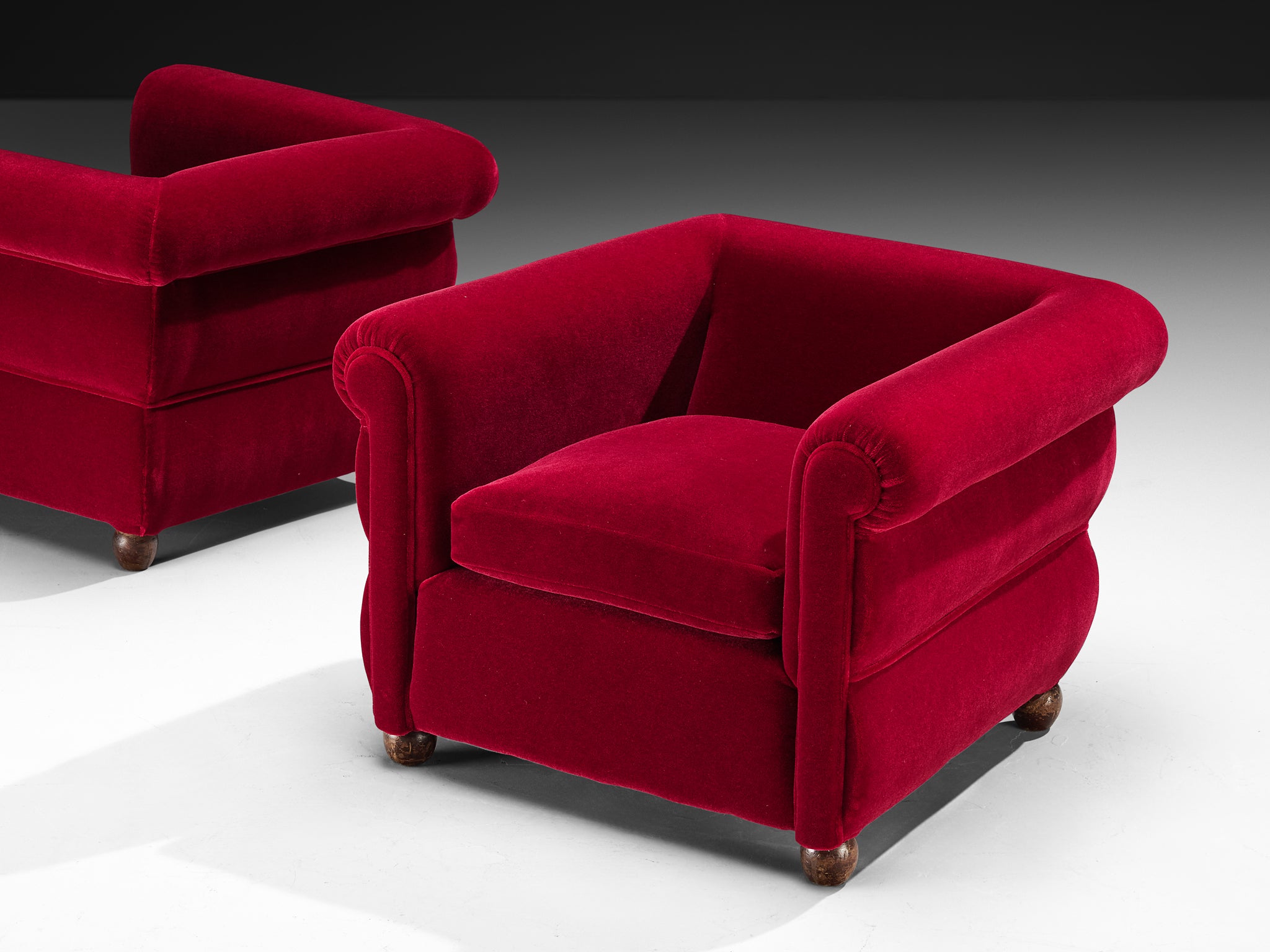 1930s Italian Art Deco Pair of Lounge Chairs in Pierre Frey Mohair Seating Morentz