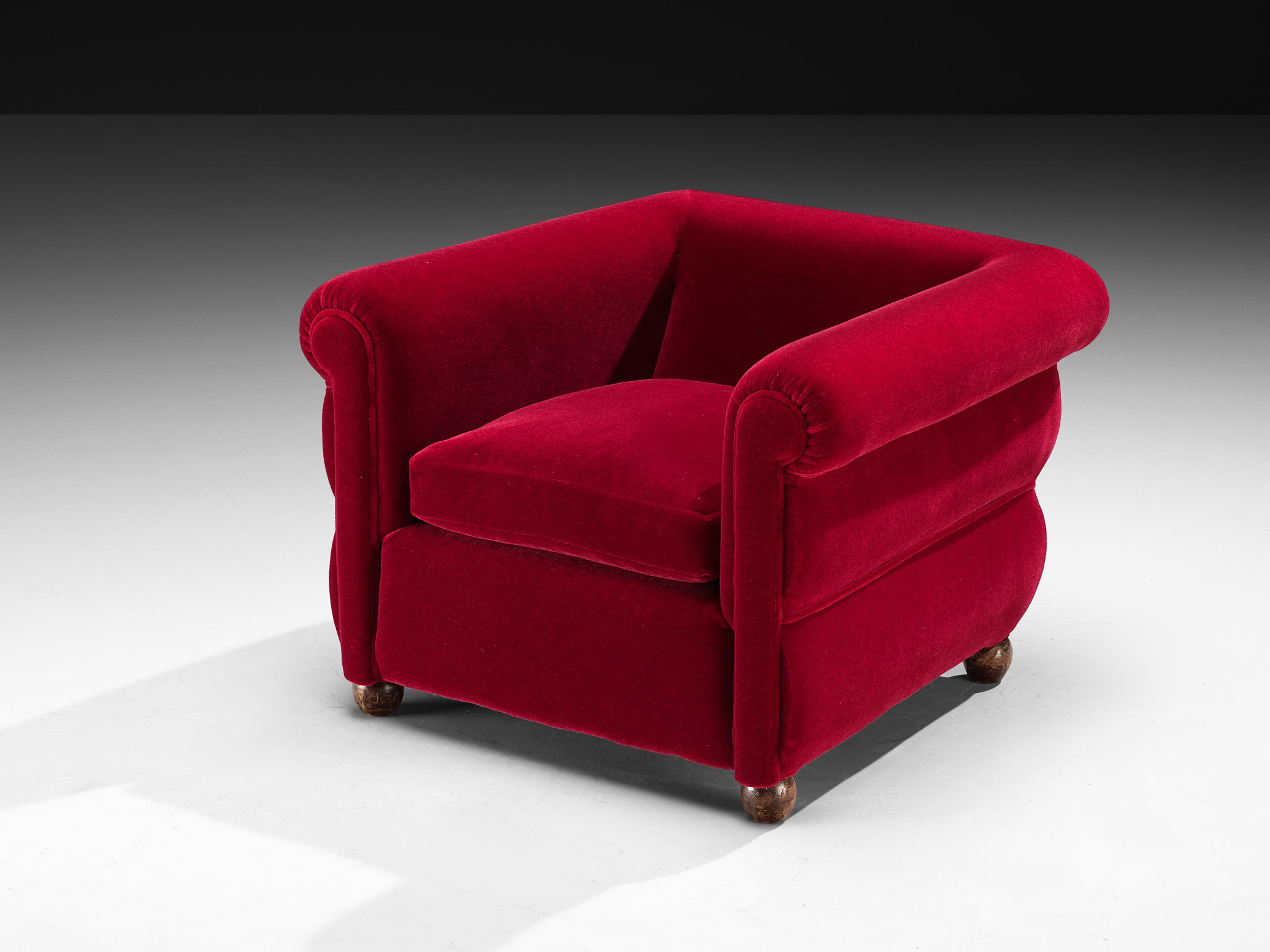 1930s Italian Art Deco Pair of Lounge Chairs in Pierre Frey Mohair Seating Morentz