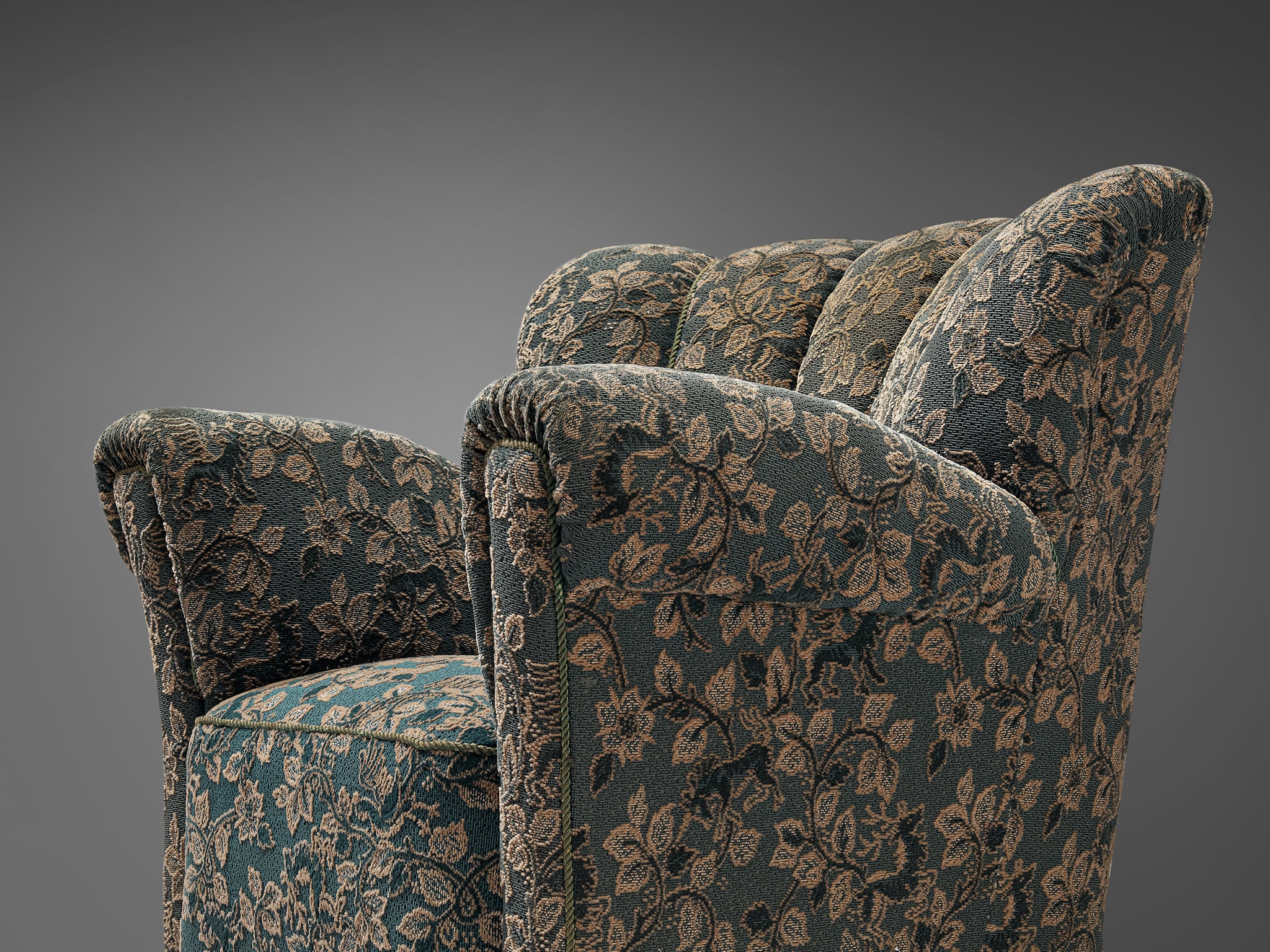 1950s Lounge Chair in Green and Beige Floral Upholstery Seating Morentz