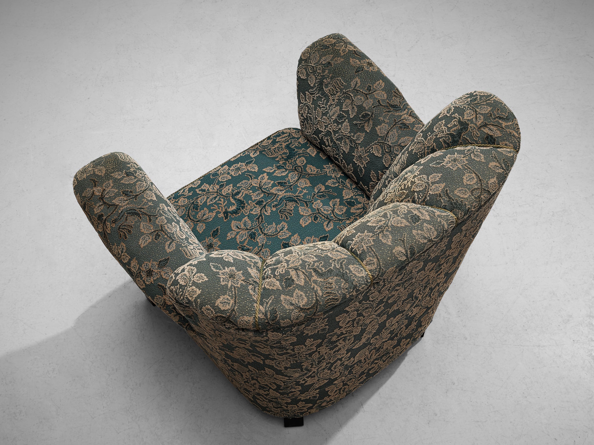 1950s Lounge Chair in Green and Beige Floral Upholstery Seating Morentz