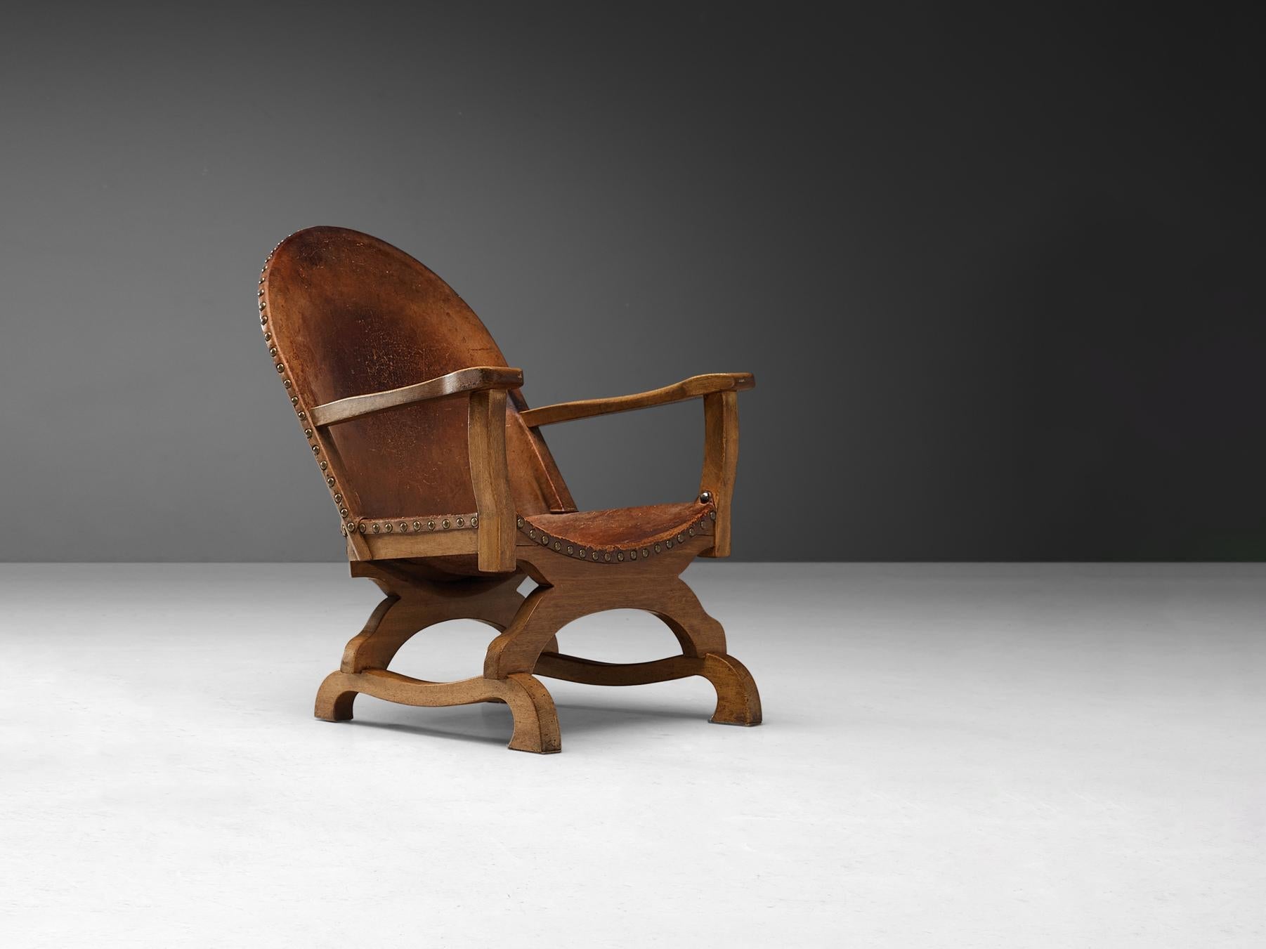 Spanish Armchair in Cognac Leather and Oak seating Morentz