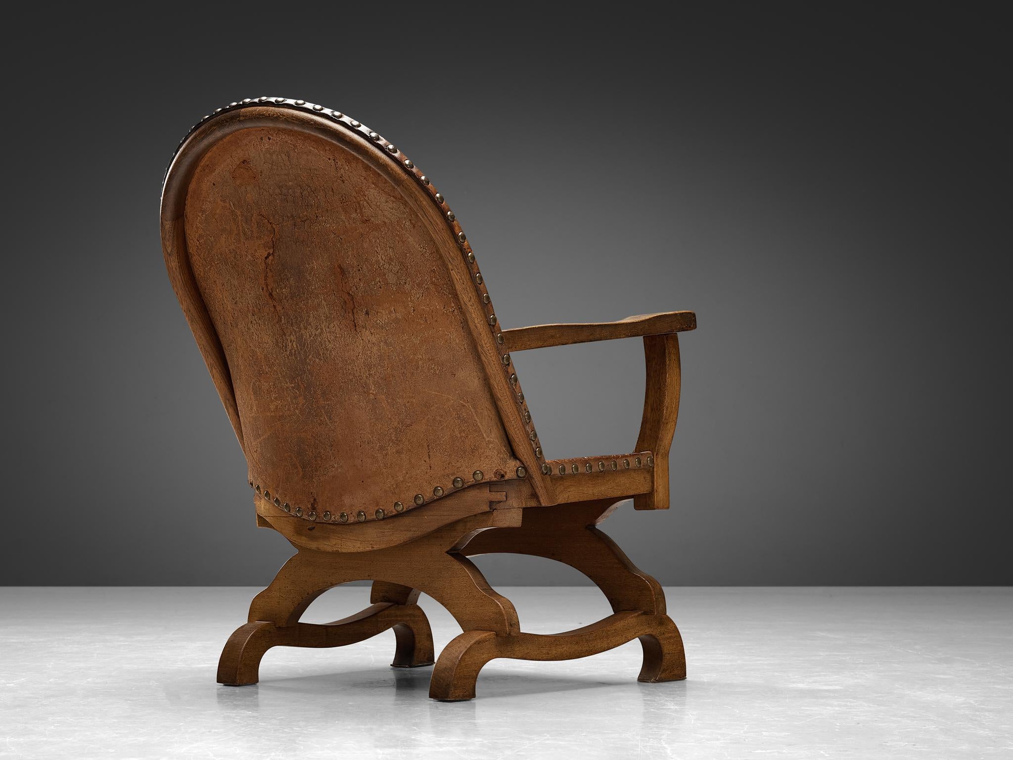 Spanish Armchair in Cognac Leather and Oak seating Morentz