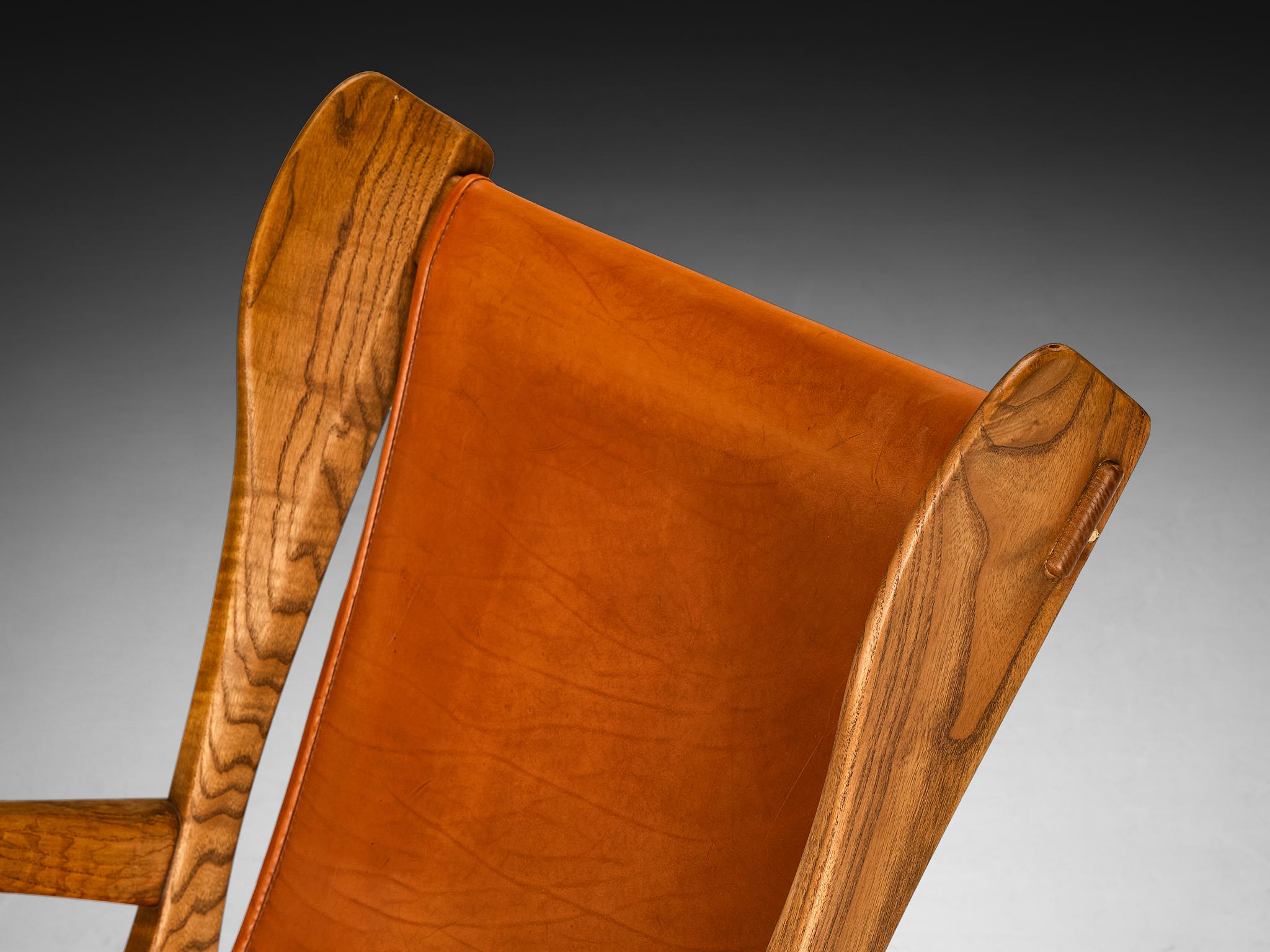 Guglielmo Pecorini Angular Lounge Chairs in Oak and Leather seating Morentz