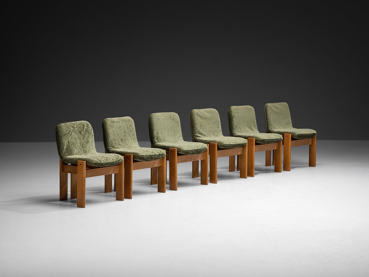 Set of Six Italian Dining Chairs in Olive Green Upholstery seating Morentz