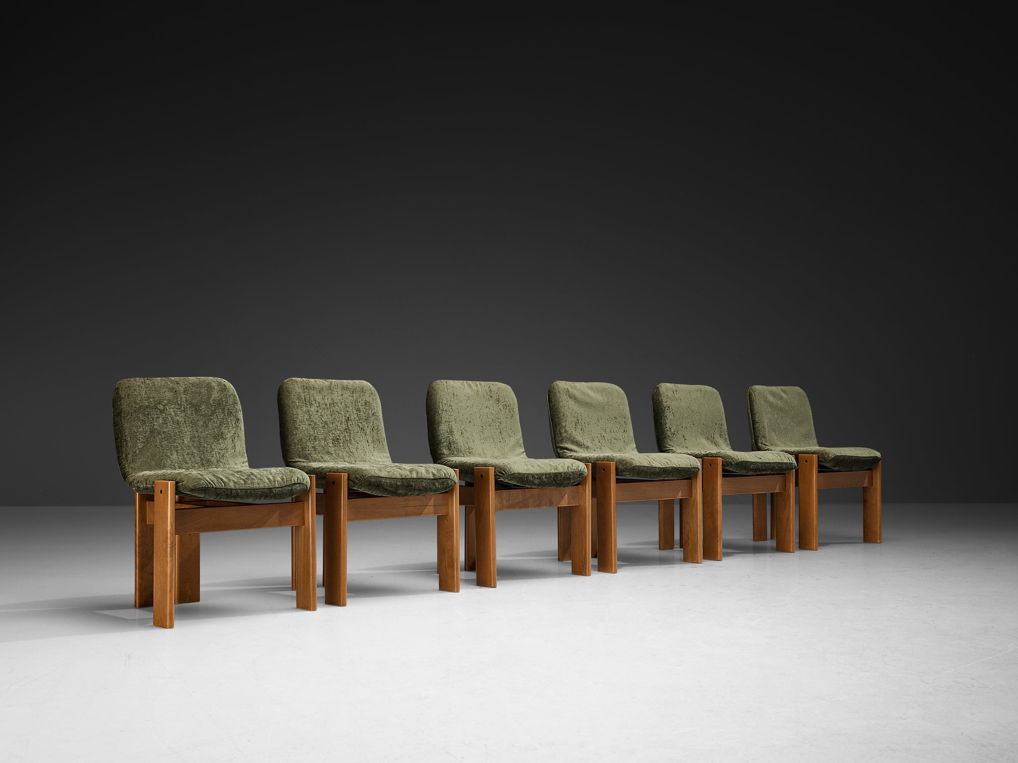 Set of Six Italian Dining Chairs in Olive Green Upholstery seating Morentz