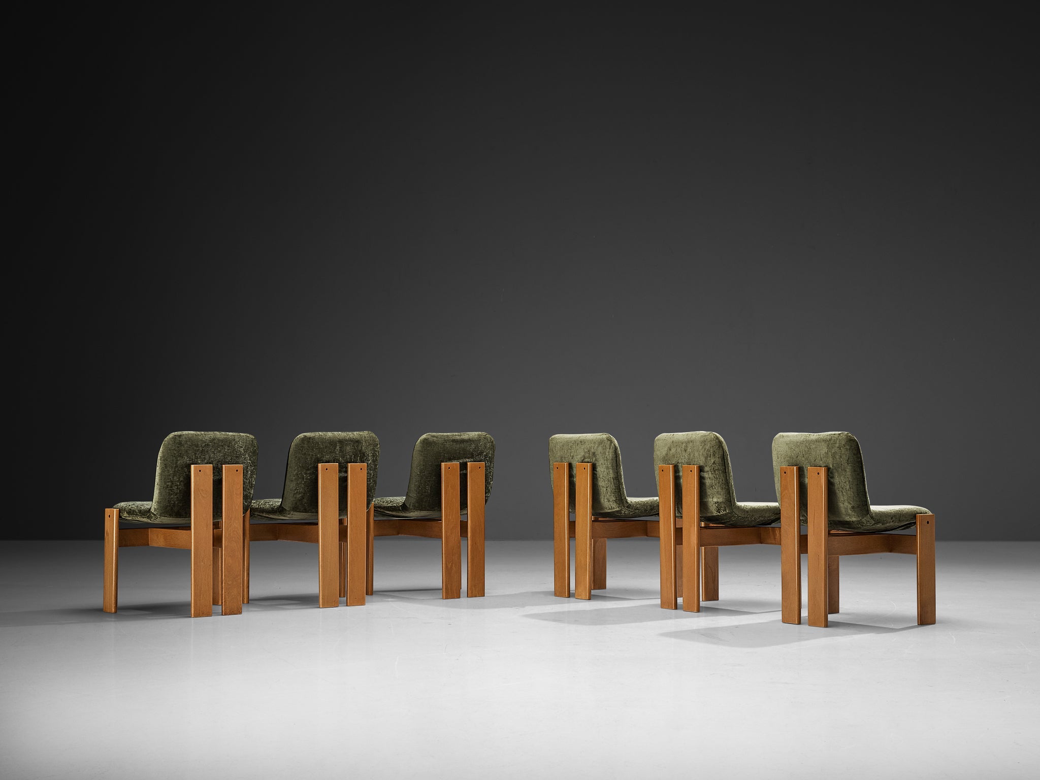 Set of Six Italian Dining Chairs in Olive Green Upholstery seating Morentz