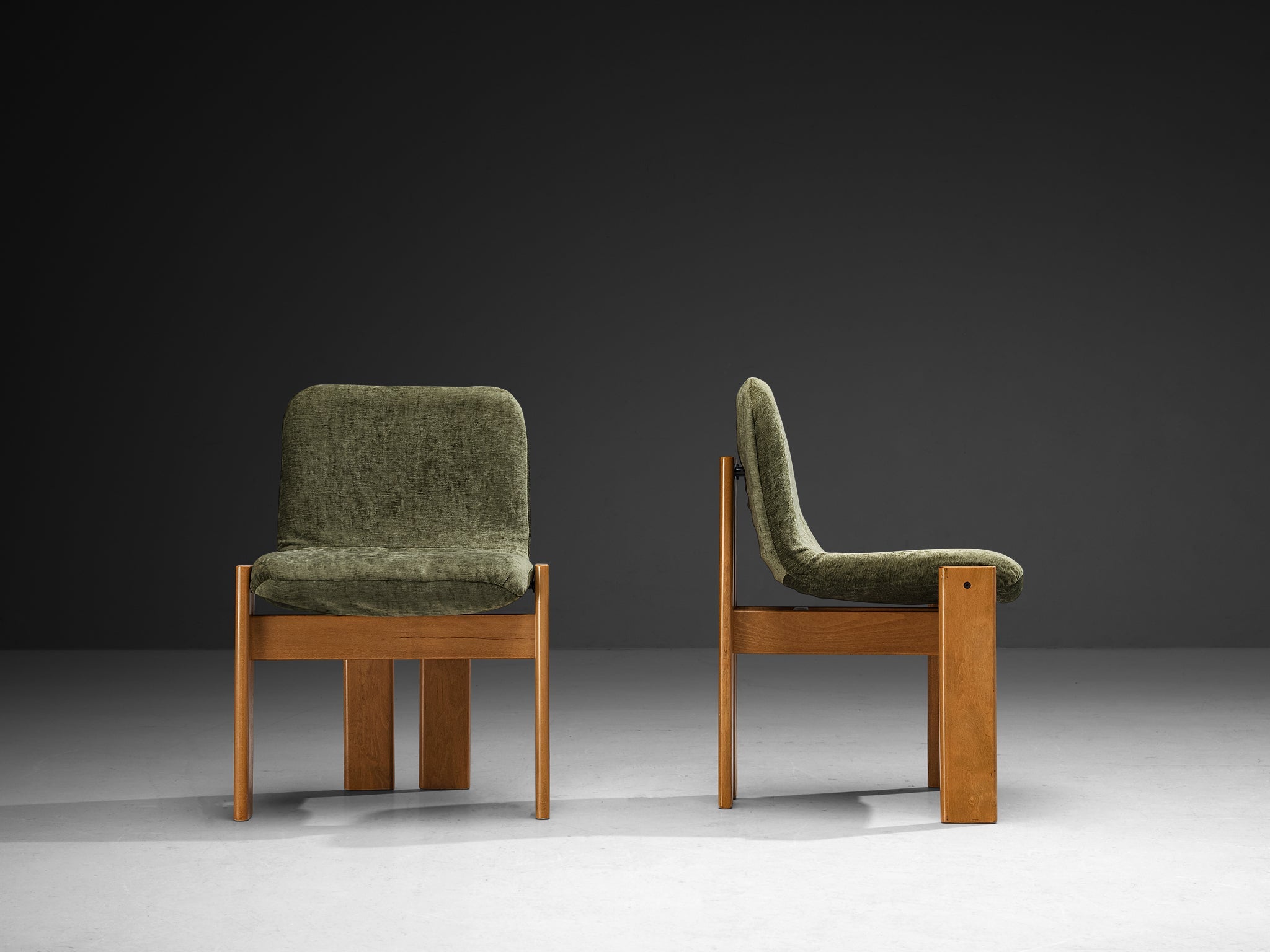 Set of Six Italian Dining Chairs in Olive Green Upholstery seating Morentz