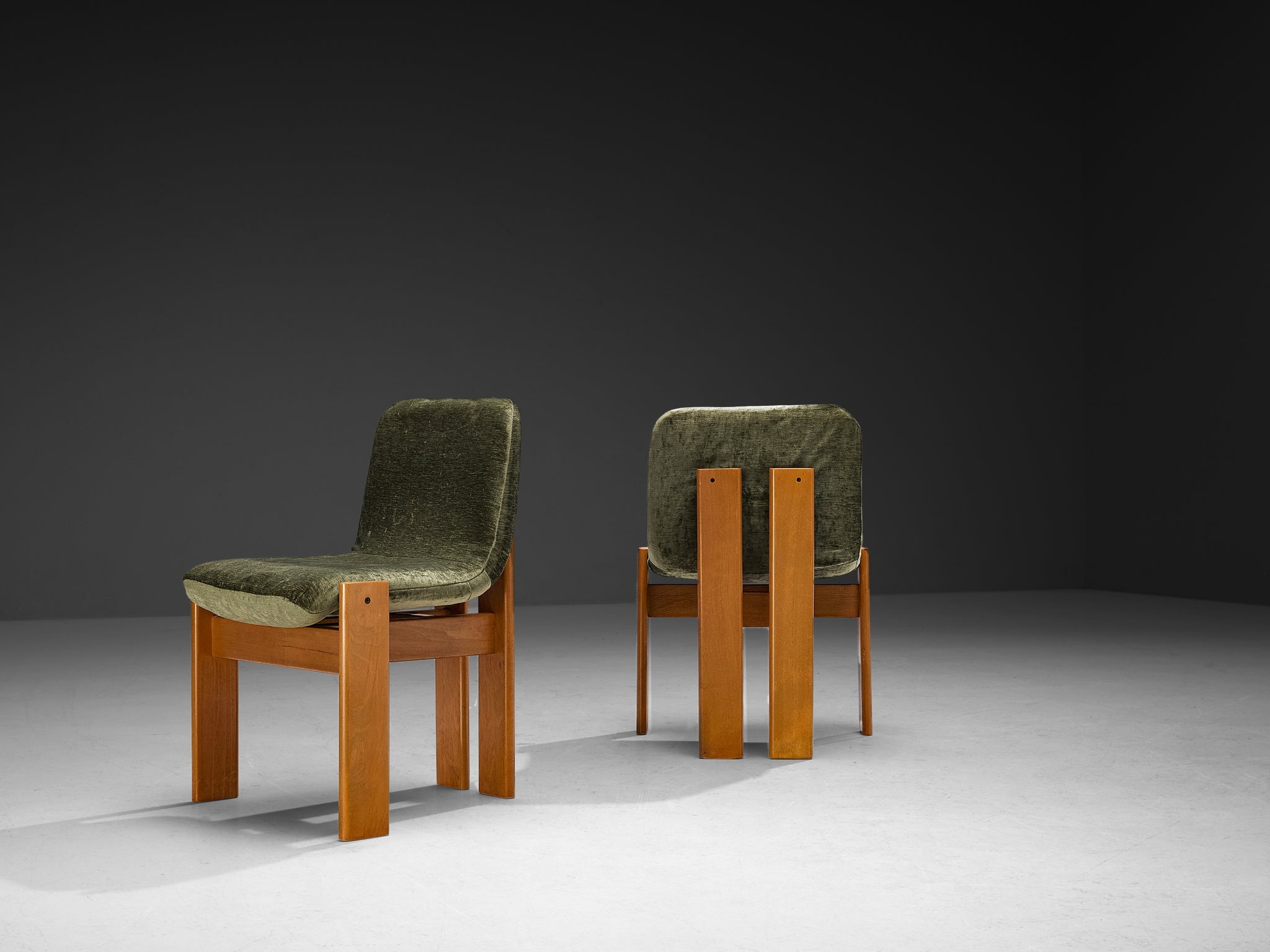 Set of Six Italian Dining Chairs in Olive Green Upholstery seating Morentz