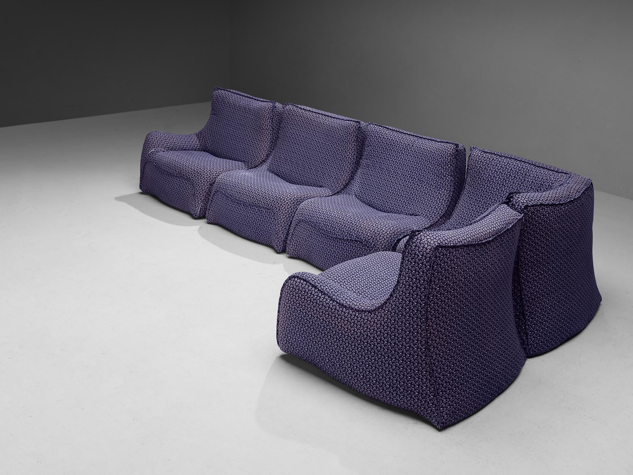 French Post-Modern Sectional Sofa in Purple Upholstery 1970s seating Morentz