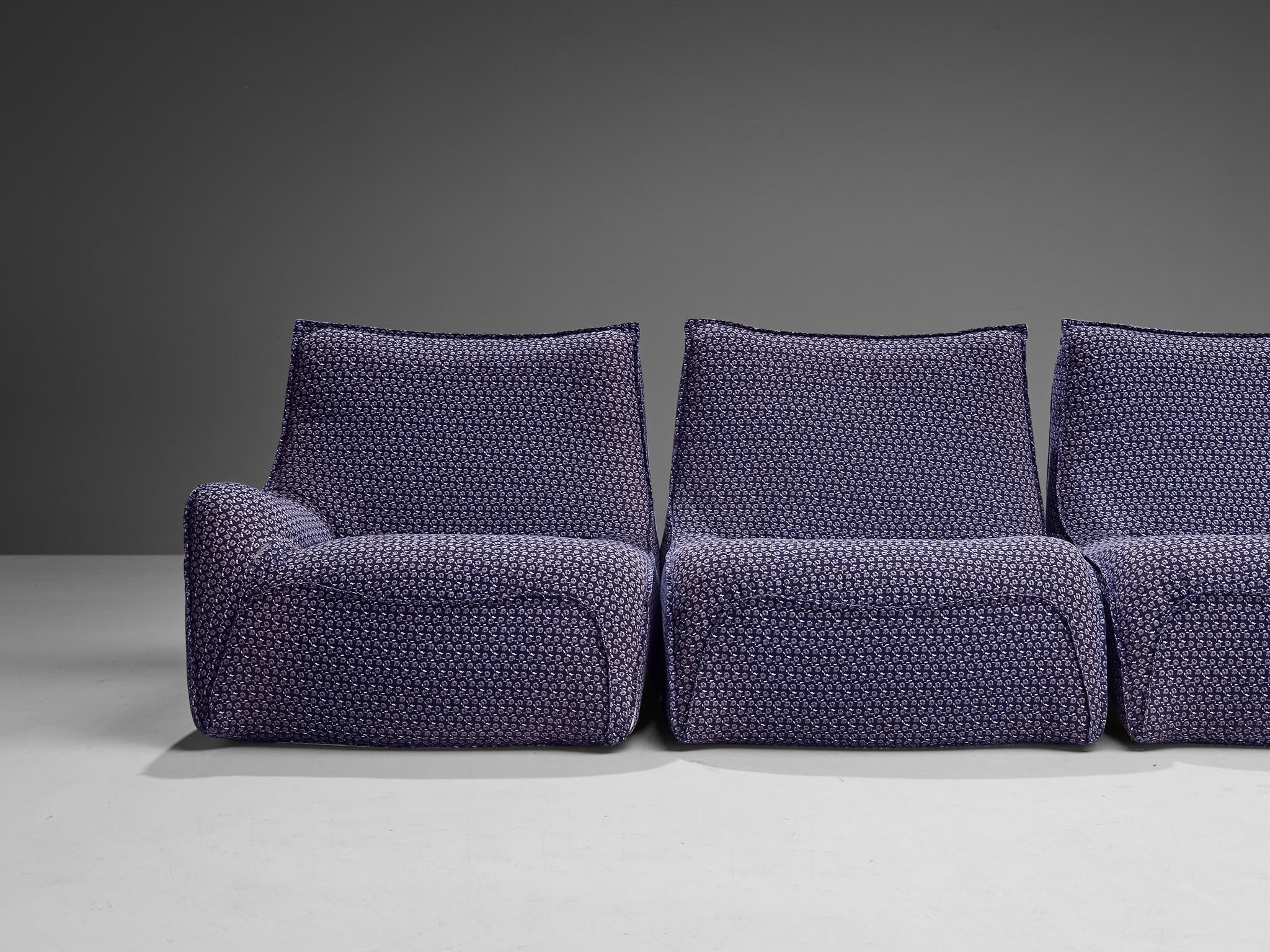 French Post-Modern Sectional Sofa in Purple Upholstery 1970s seating Morentz