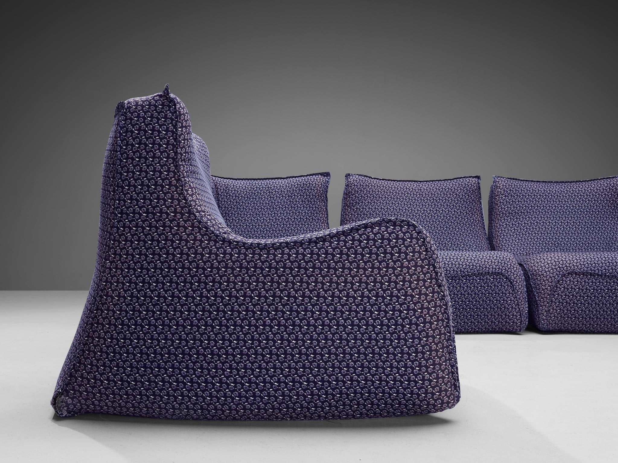 French Post-Modern Sectional Sofa in Purple Upholstery 1970s seating Morentz