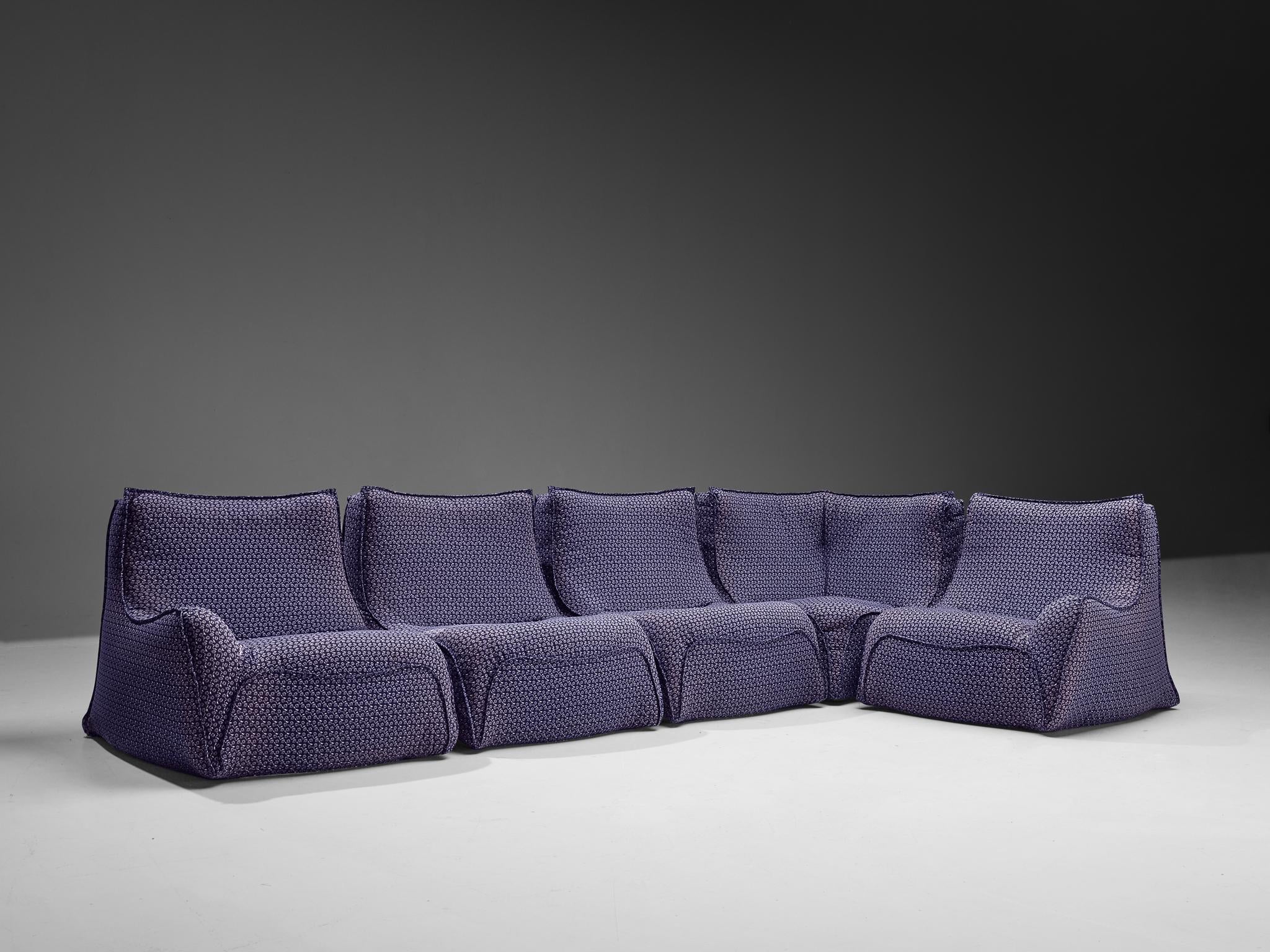 French Post-Modern Sectional Sofa in Purple Upholstery 1970s seating Morentz