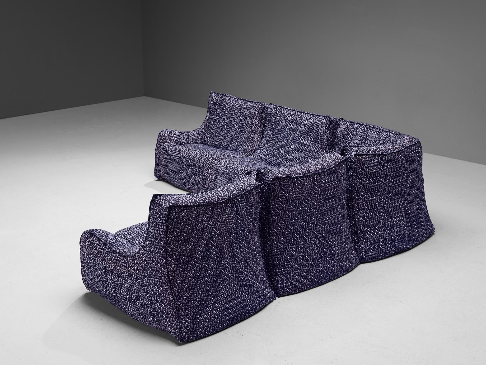 French Post-Modern Sectional Sofa in Purple Upholstery 1970s seating Morentz