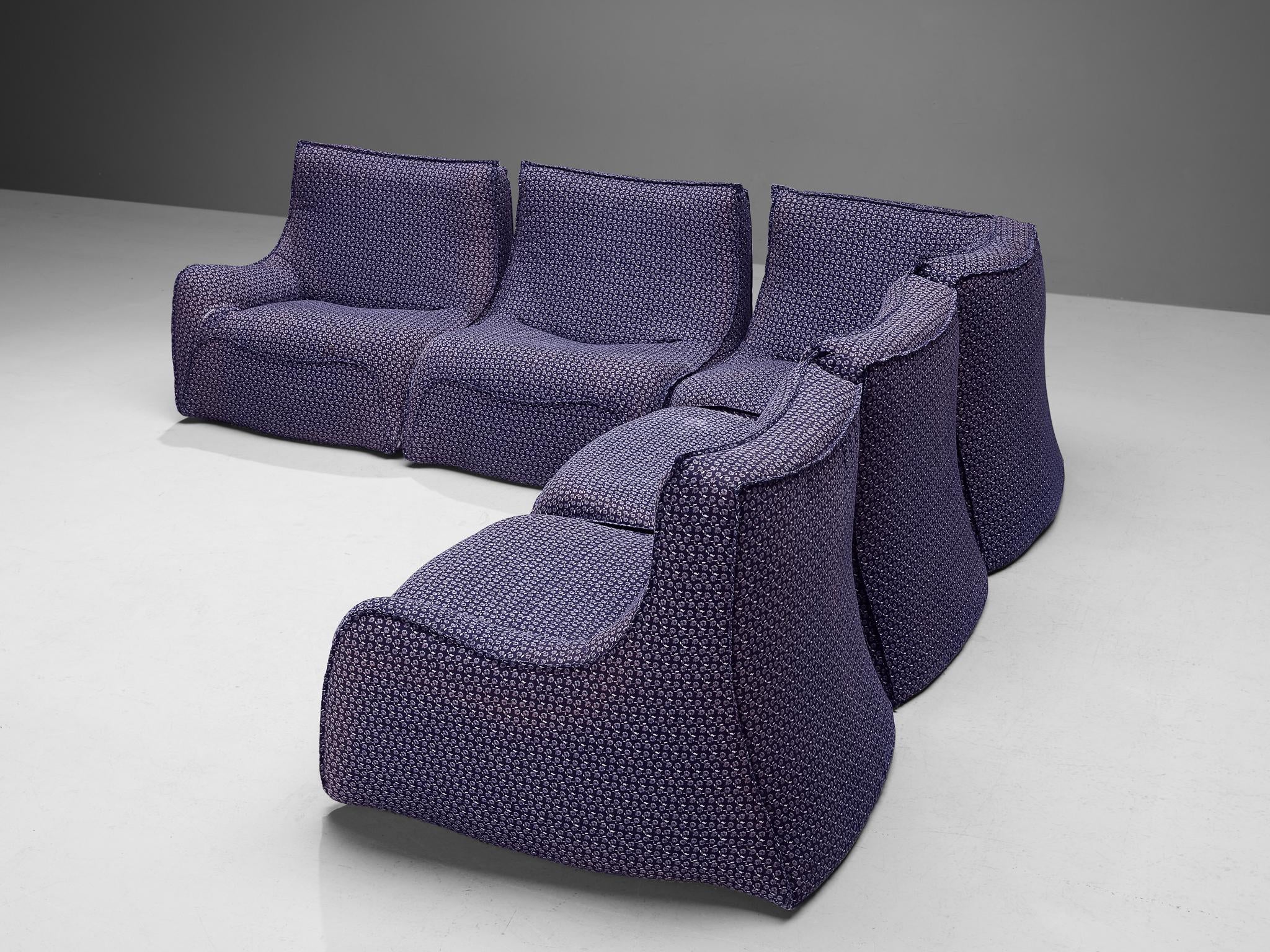 French Post-Modern Sectional Sofa in Purple Upholstery 1970s seating Morentz