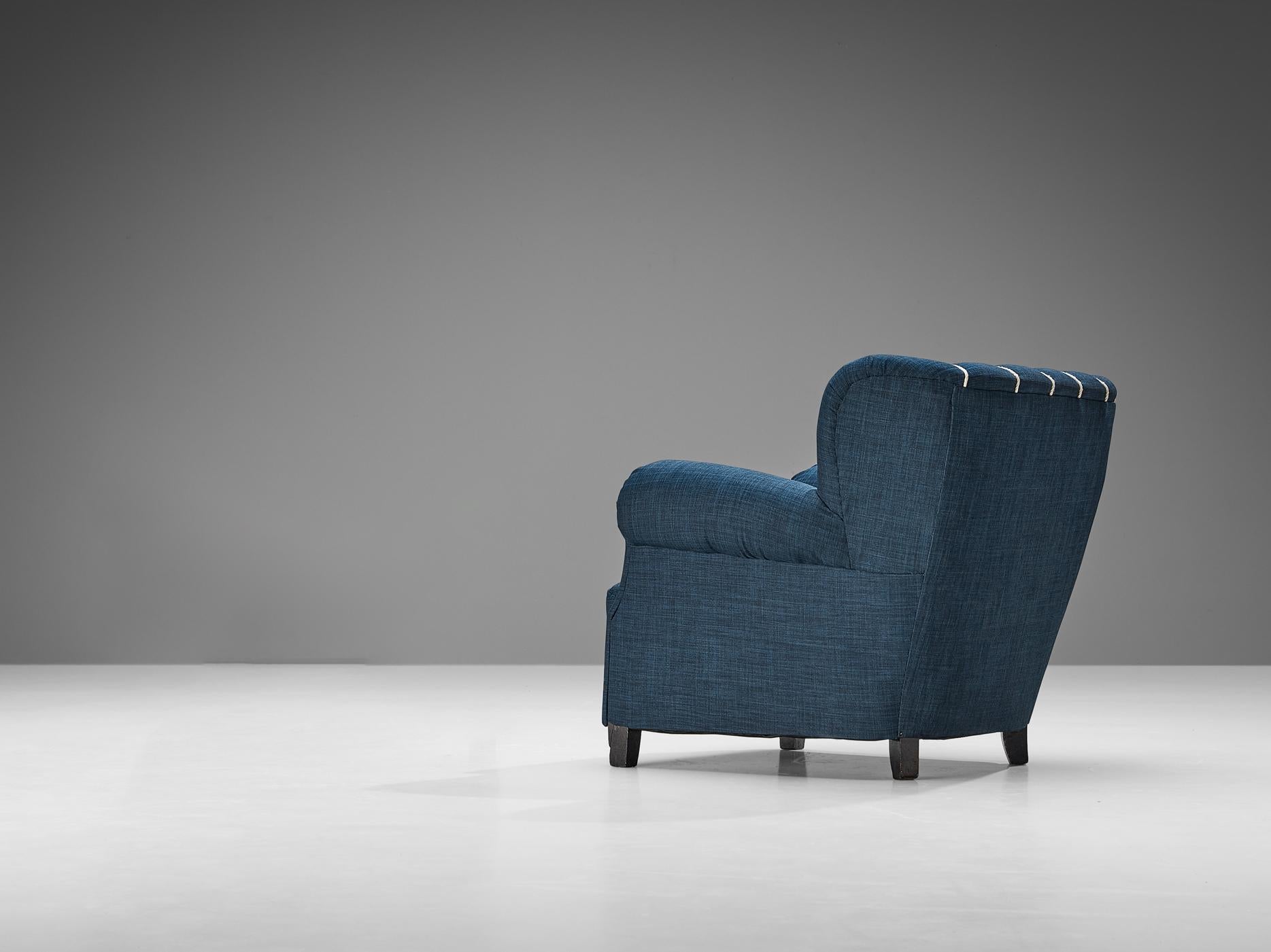 Art Deco Lounge Chair in Blue Upholstery seating Morentz