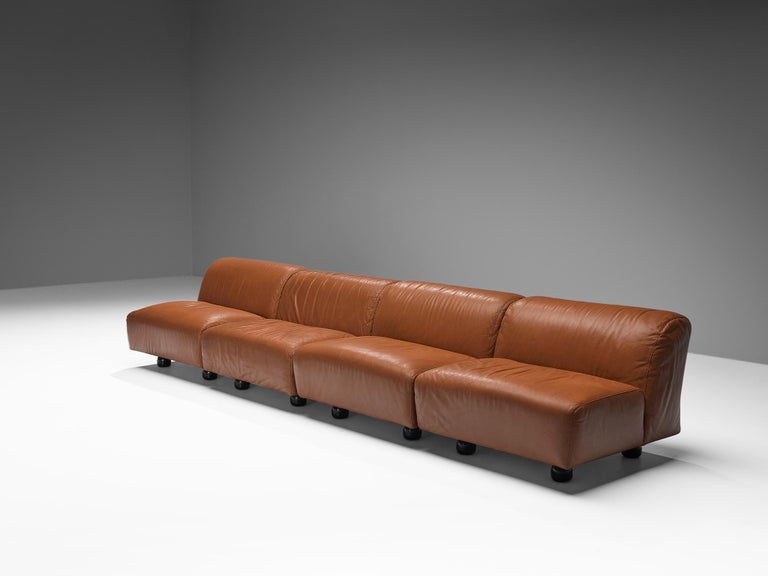 Vico Magistretti for Cassina 'Fiandra' Modular Sofa in Brown Leather