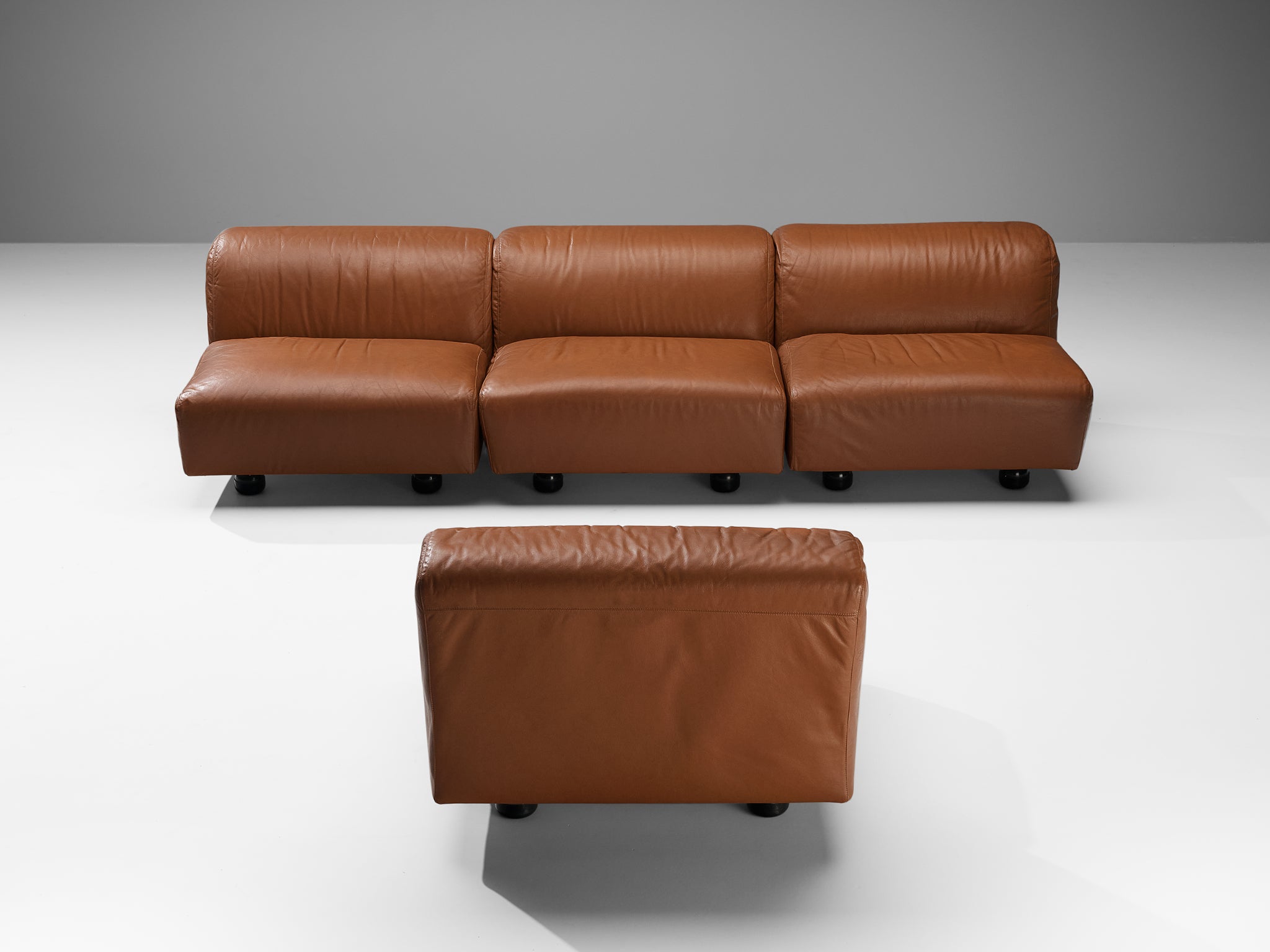 Vico Magistretti for Cassina 'Fiandra' Modular Sofa in Brown Leather Seating Morentz
