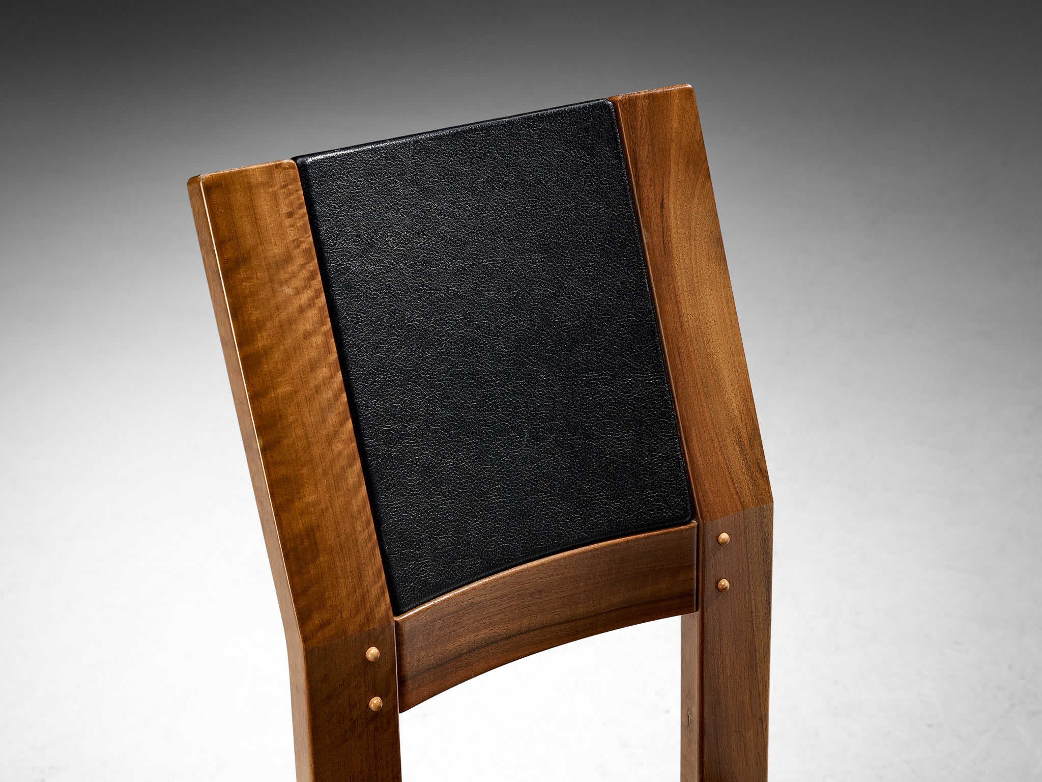 Giuseppe Rivadossi Set of Six Dining Chairs in Walnut and Black Upholstery Seating Morentz