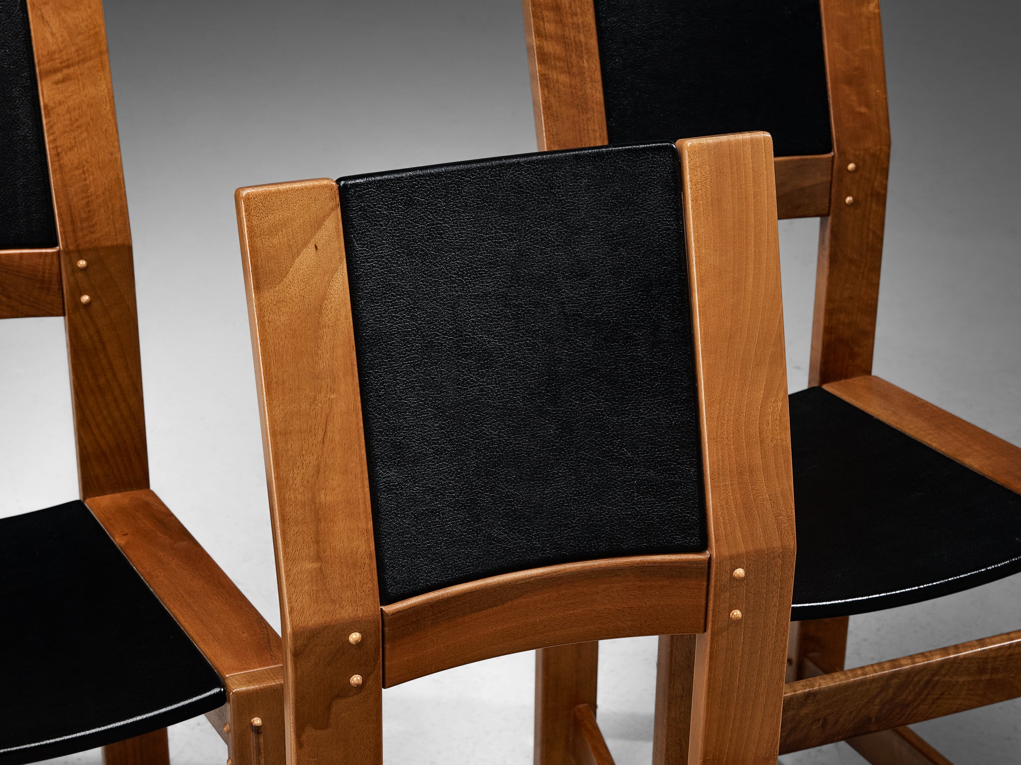 Giuseppe Rivadossi Set of Six Dining Chairs in Walnut and Black Upholstery Seating Morentz