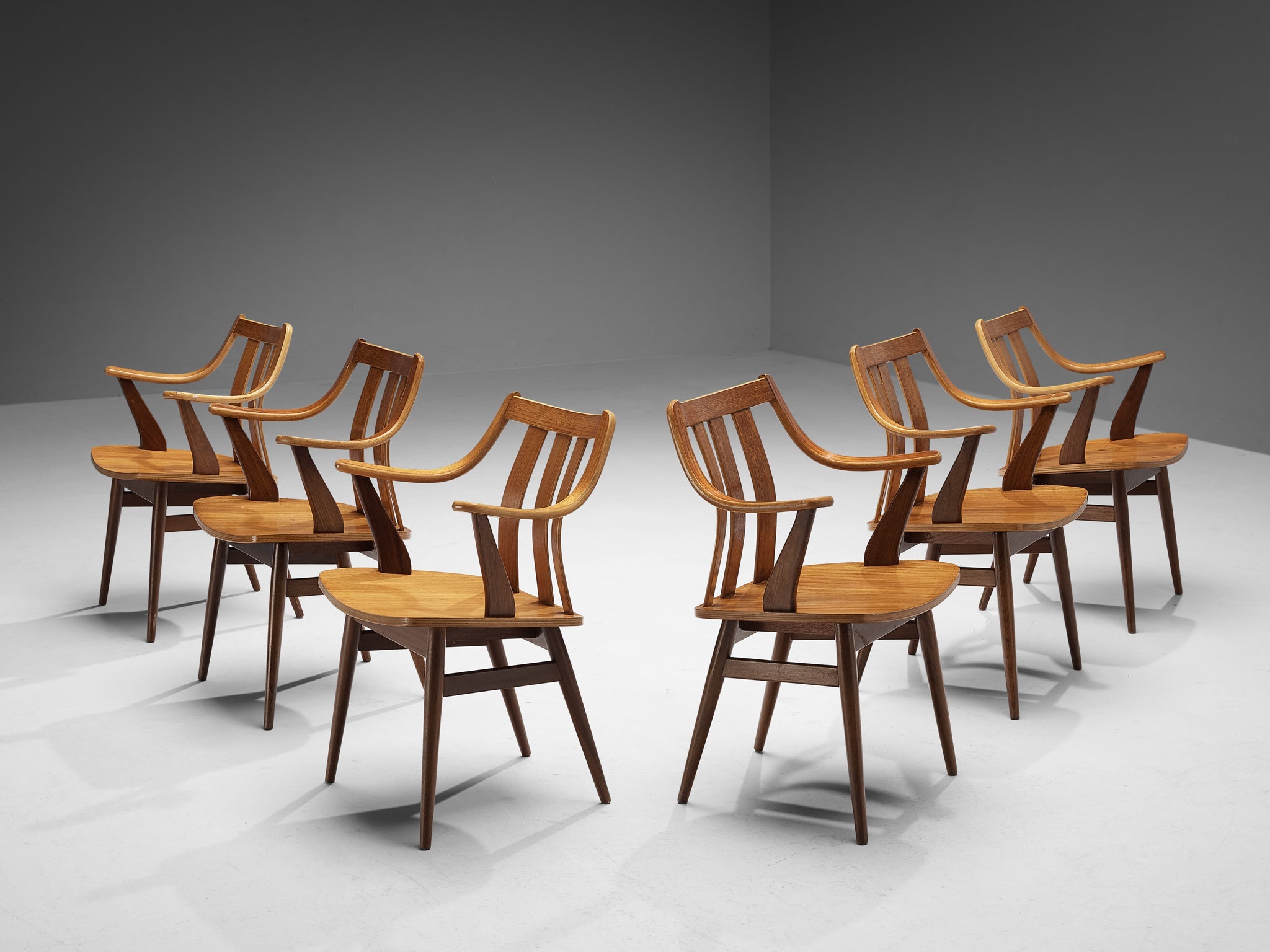Dutch Set of Six Armchairs in Plywood seating Morentz
