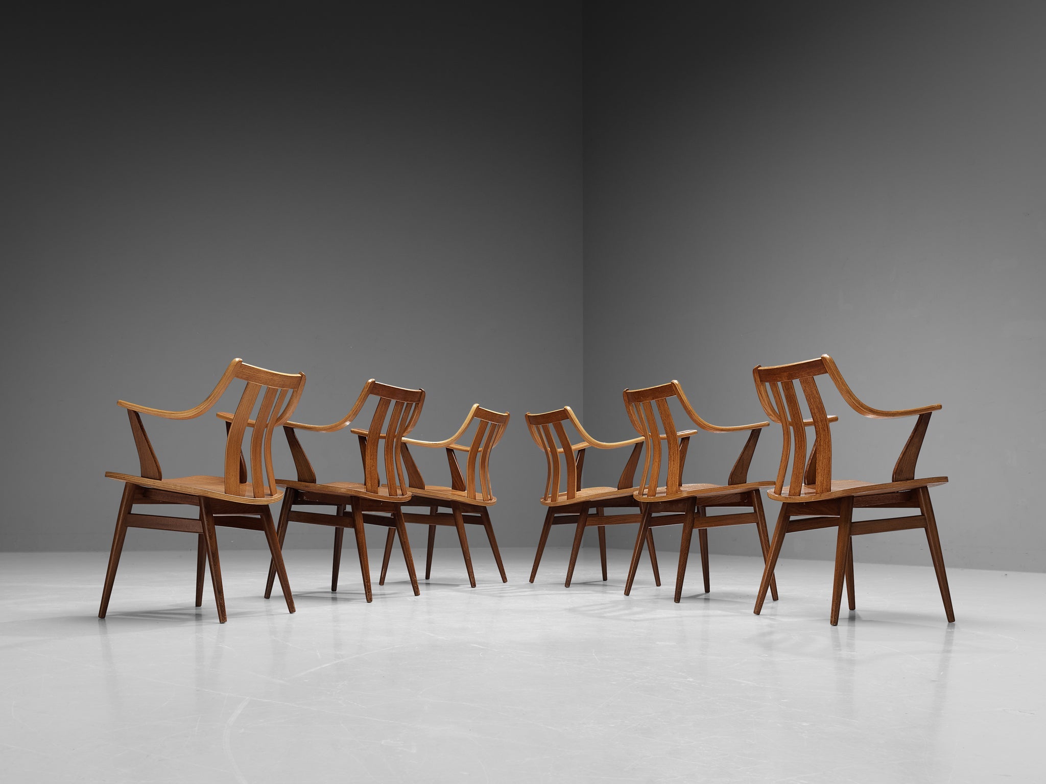 Dutch Set of Six Armchairs in Plywood seating Morentz