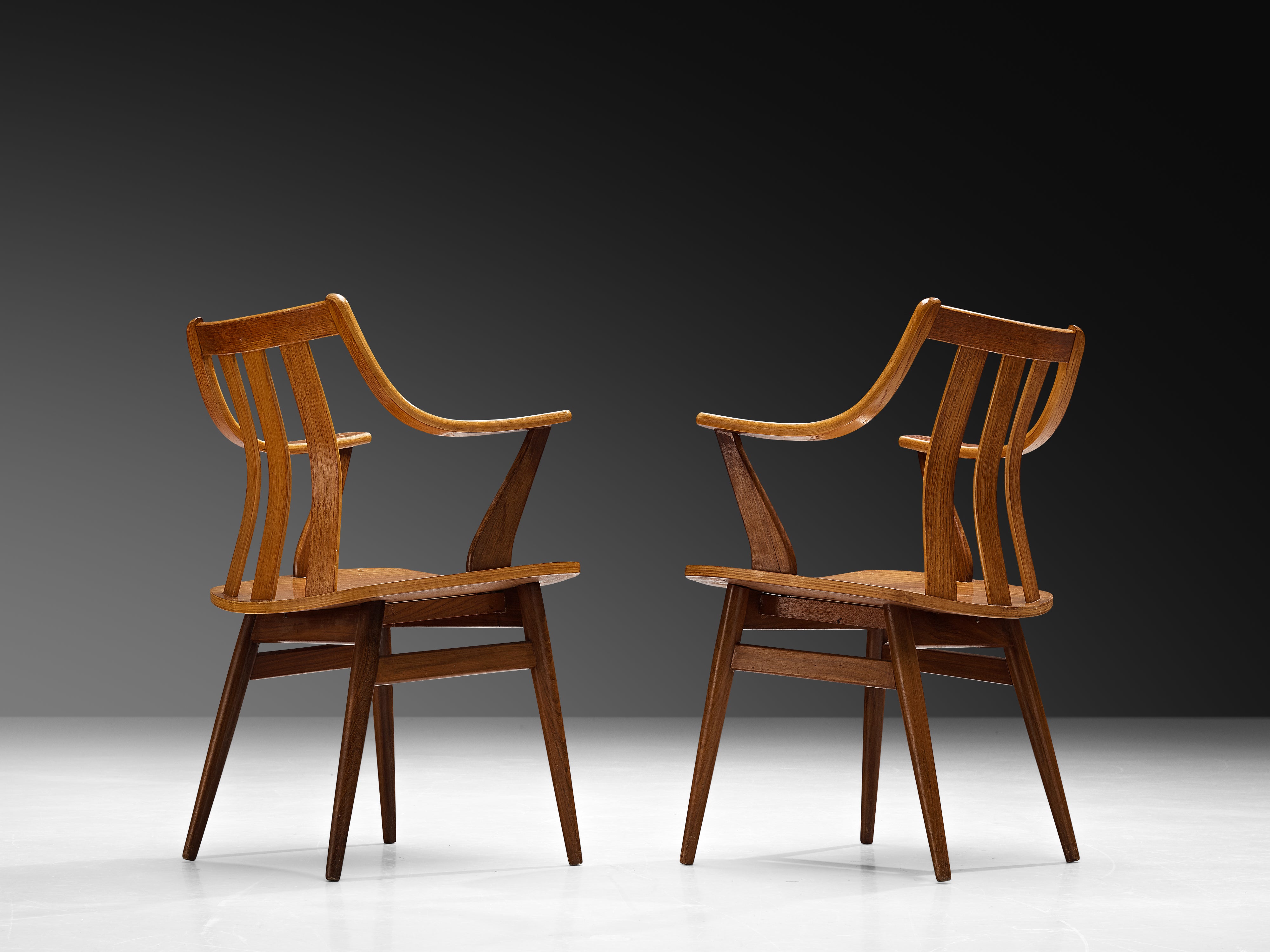 Dutch Set of Six Organically Curved Dining Chairs in Teak Seating Morentz