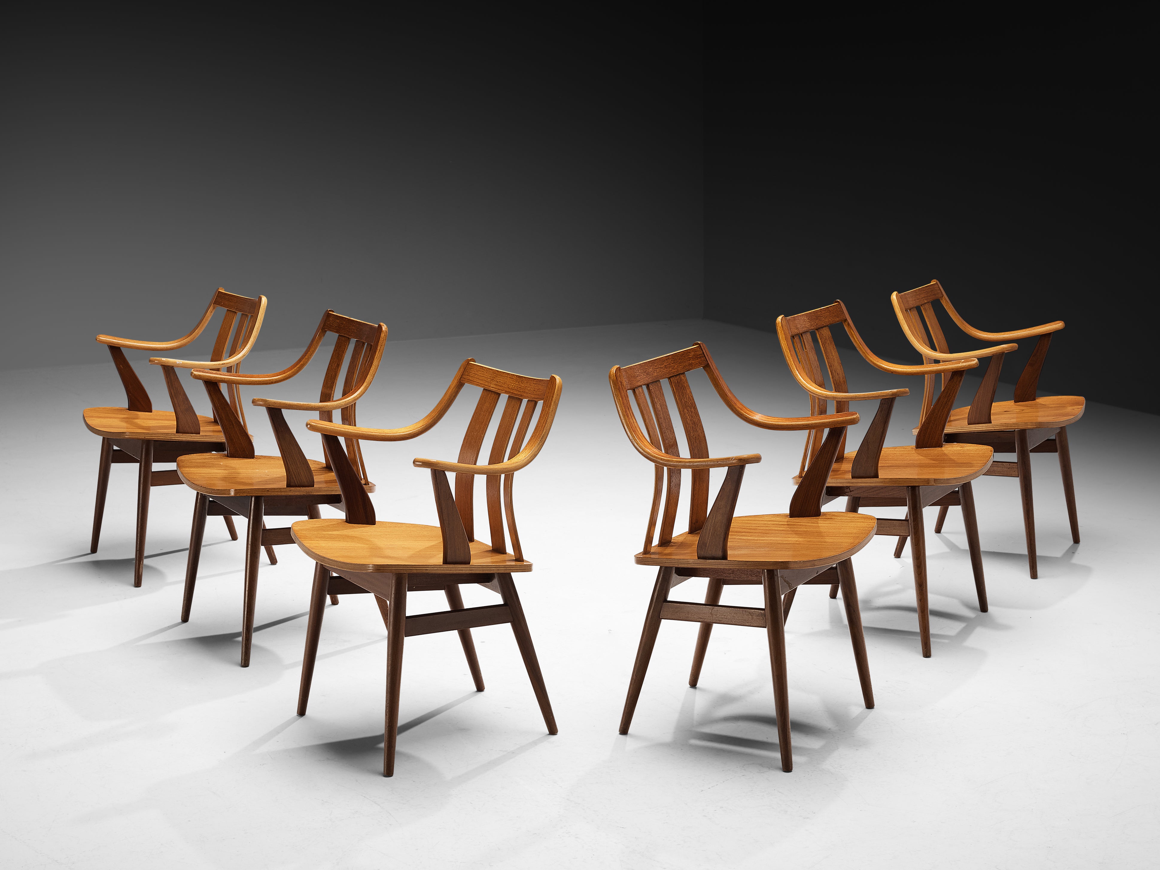 Dutch Set of Six Organically Curved Dining Chairs in Teak Seating Morentz