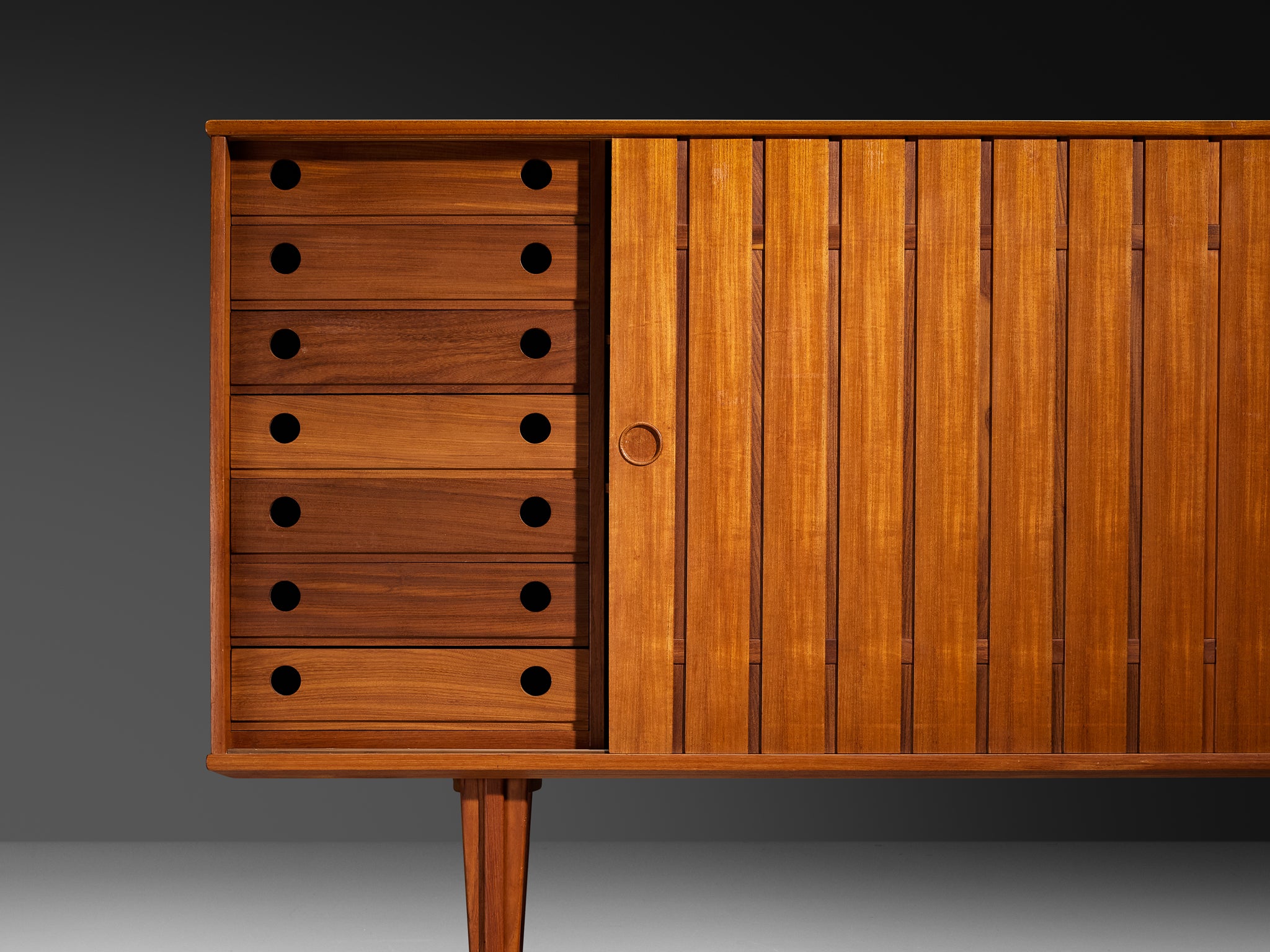 Scandinavian Sideboard With Slatted Doors in Teak Case pieces and storage cabinets Morentz