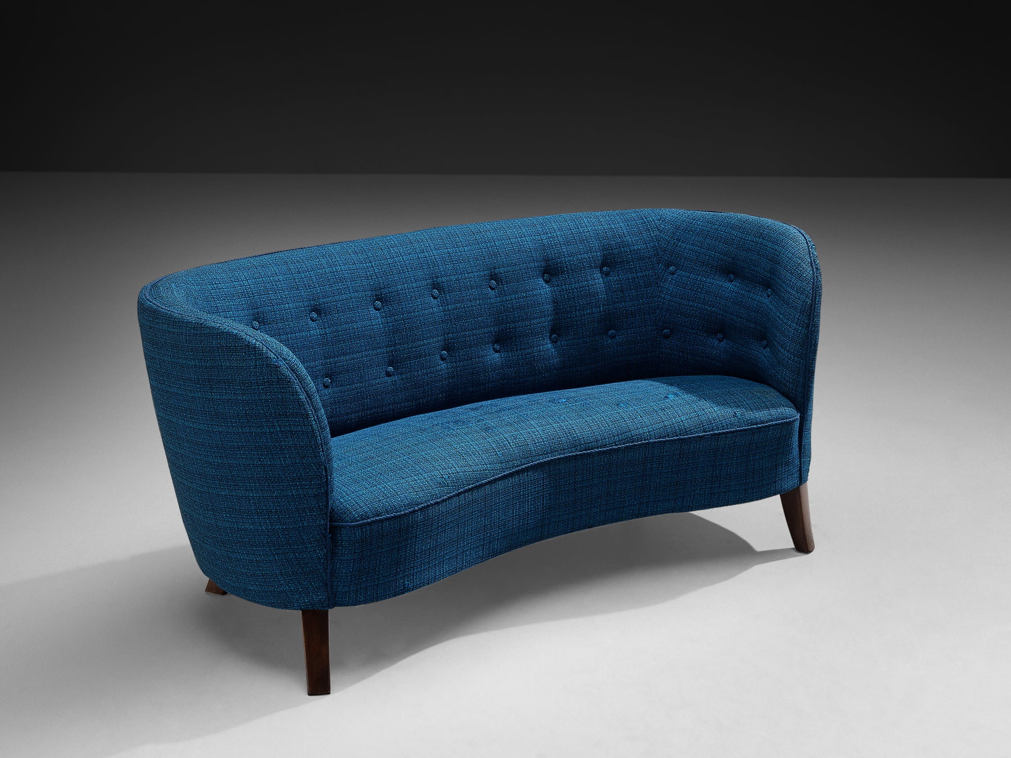 Danish Banana Curved Sofa in Bright Blue Upholstery Seating Morentz