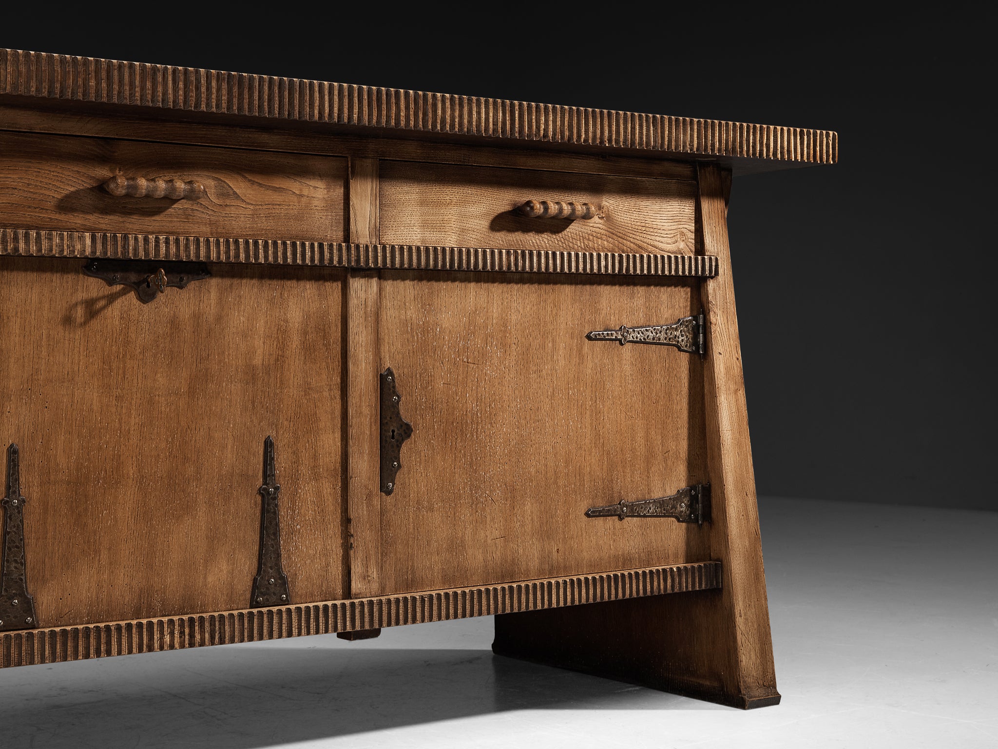 Ernesto Valabrega for Studio Vittorio Valabrega Sideboard in Solid Oak and Iron