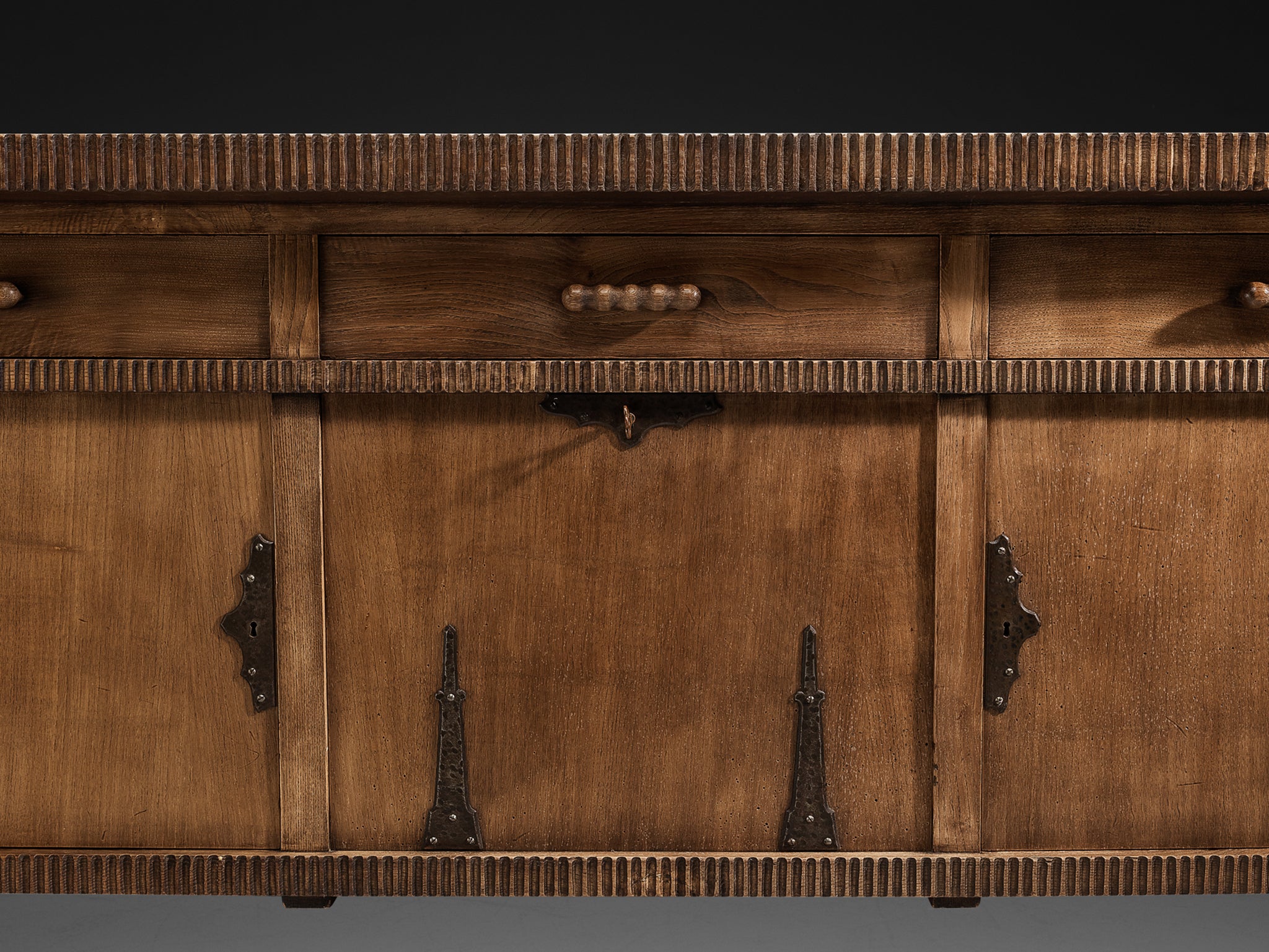 Ernesto Valabrega for Studio Vittorio Valabrega Sideboard in Solid Oak and Iron