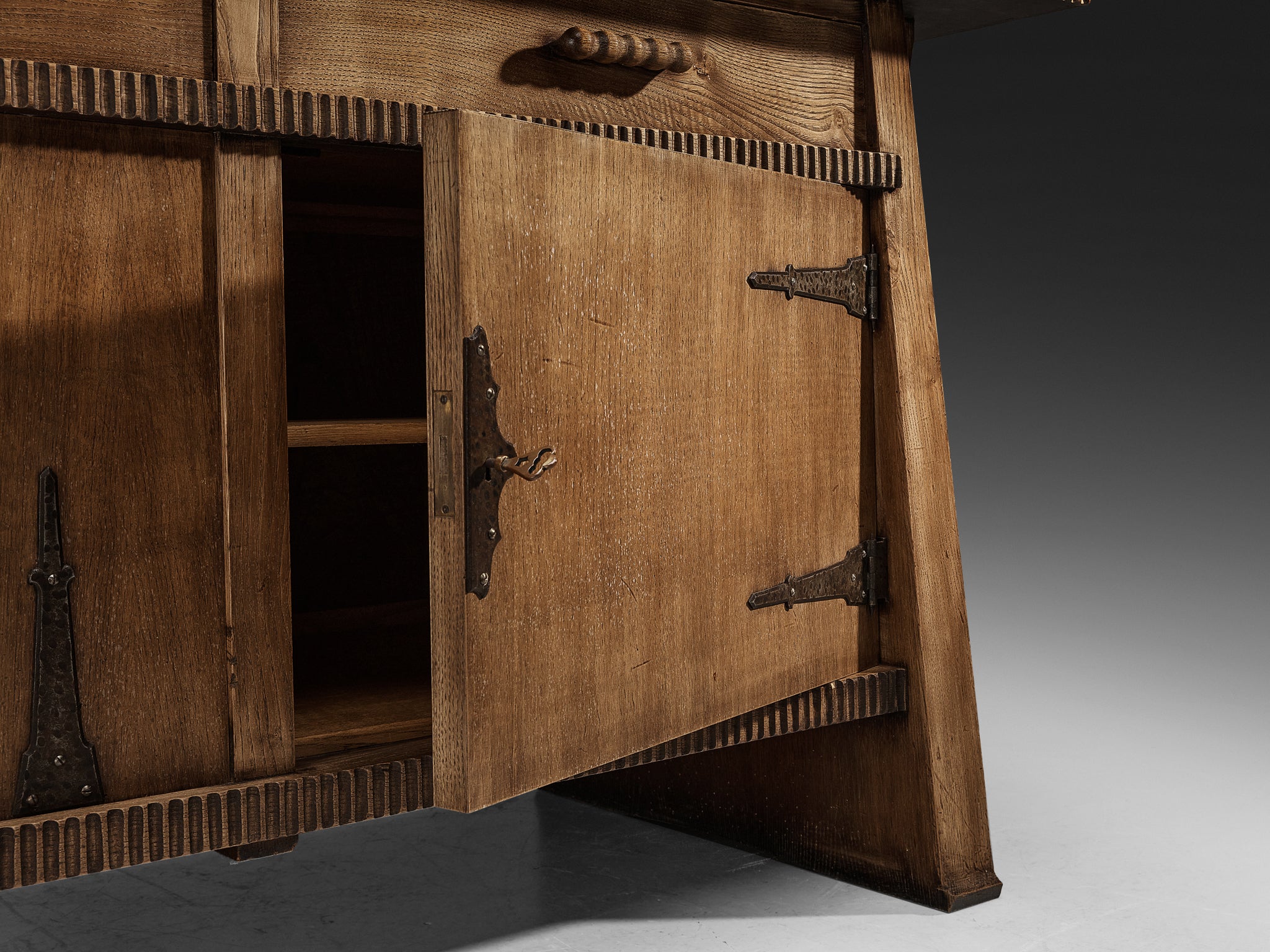 Ernesto Valabrega for Studio Vittorio Valabrega Sideboard in Solid Oak and Iron