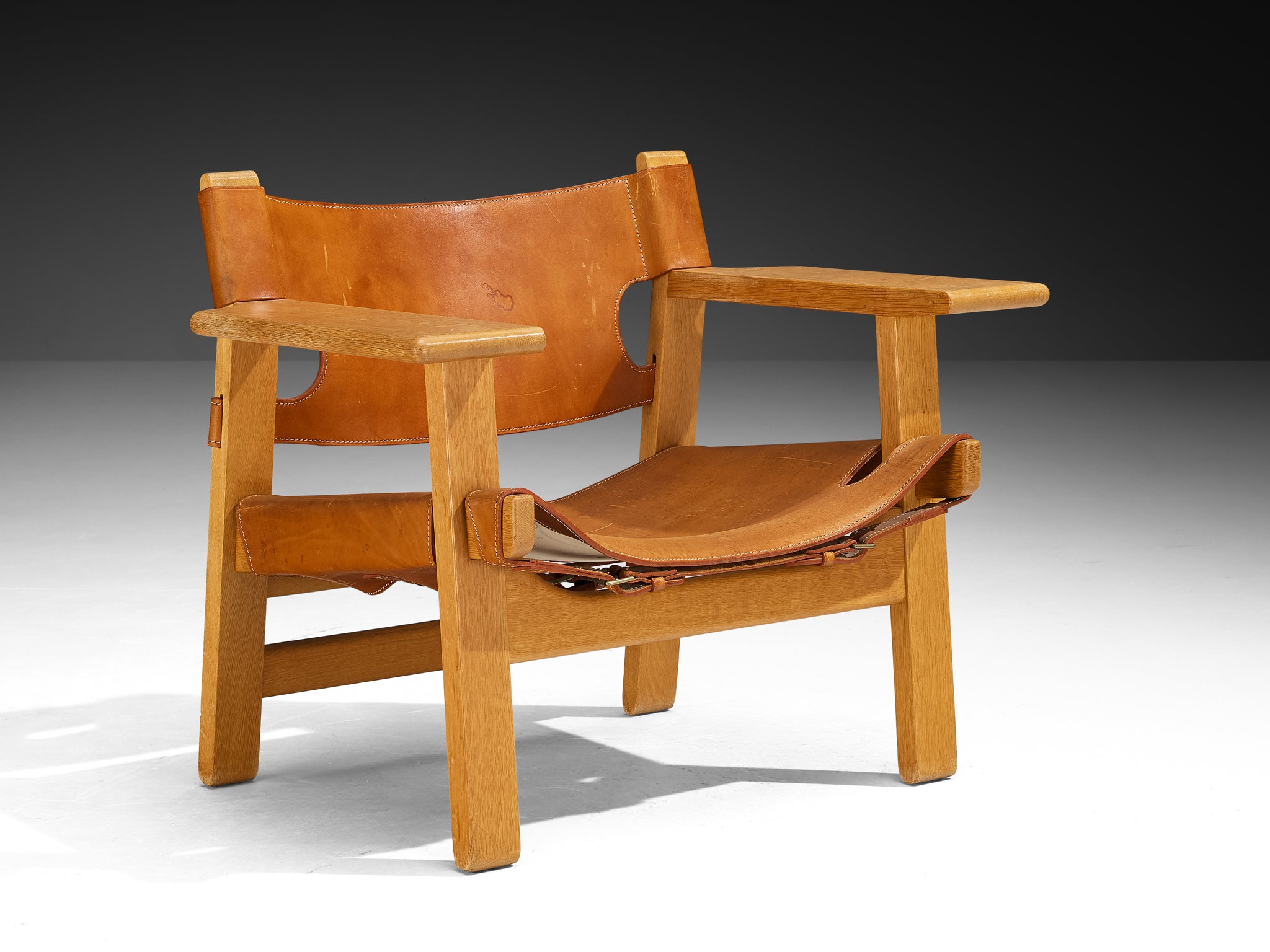 Børge Mogensen 'Spanish Chair' in Oak and Cognac Leather Seating Morentz